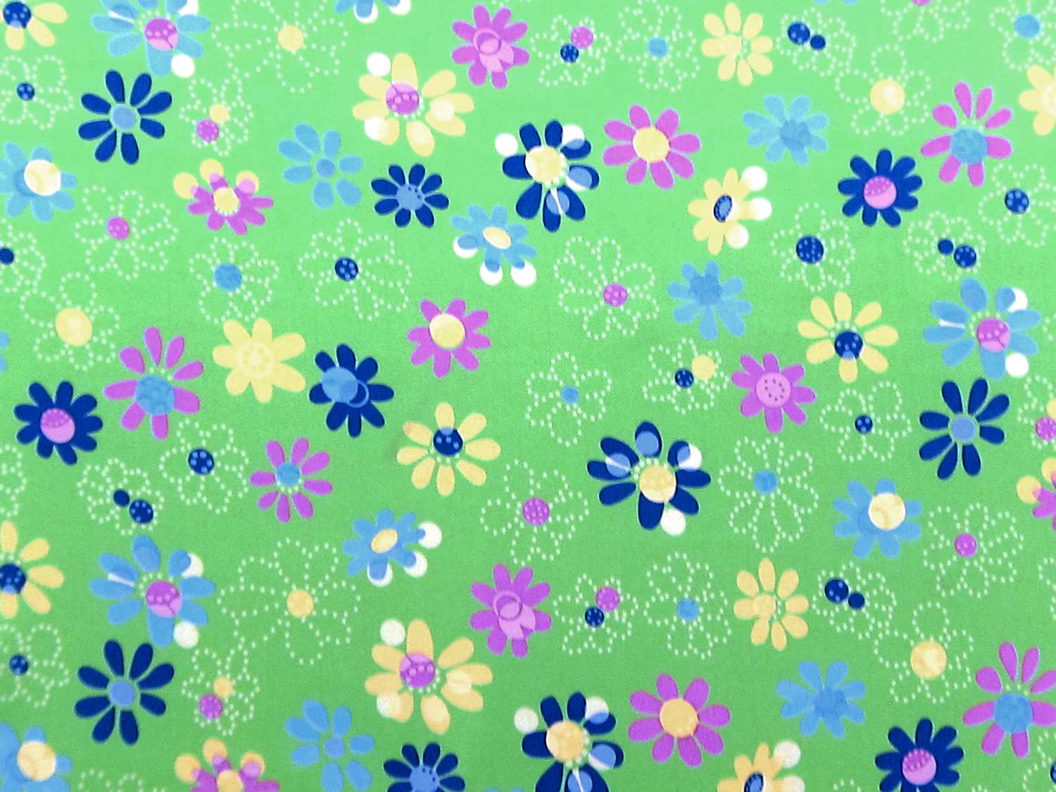 Printed Silk Charmeuse 1960s Floral with Bright Green Ground