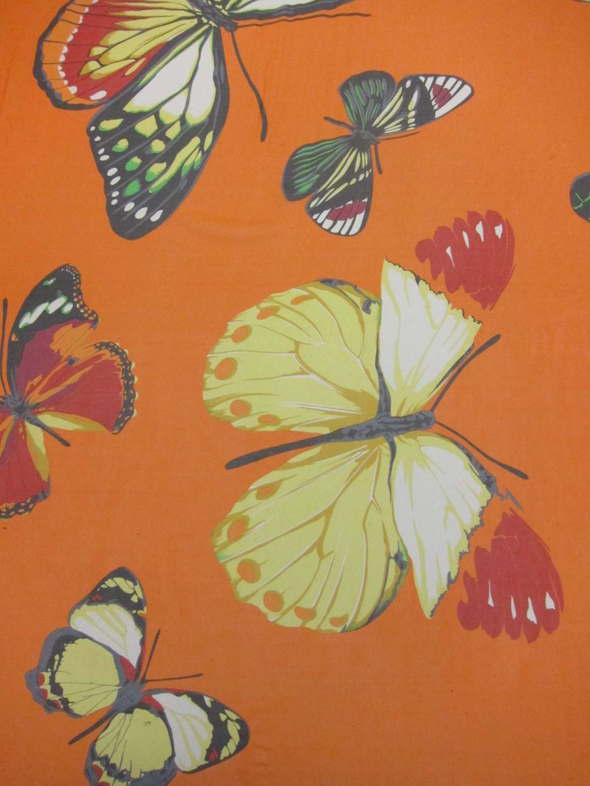 Printed Silk Chiffon Multicolor Butterfly Animal On Orange Background