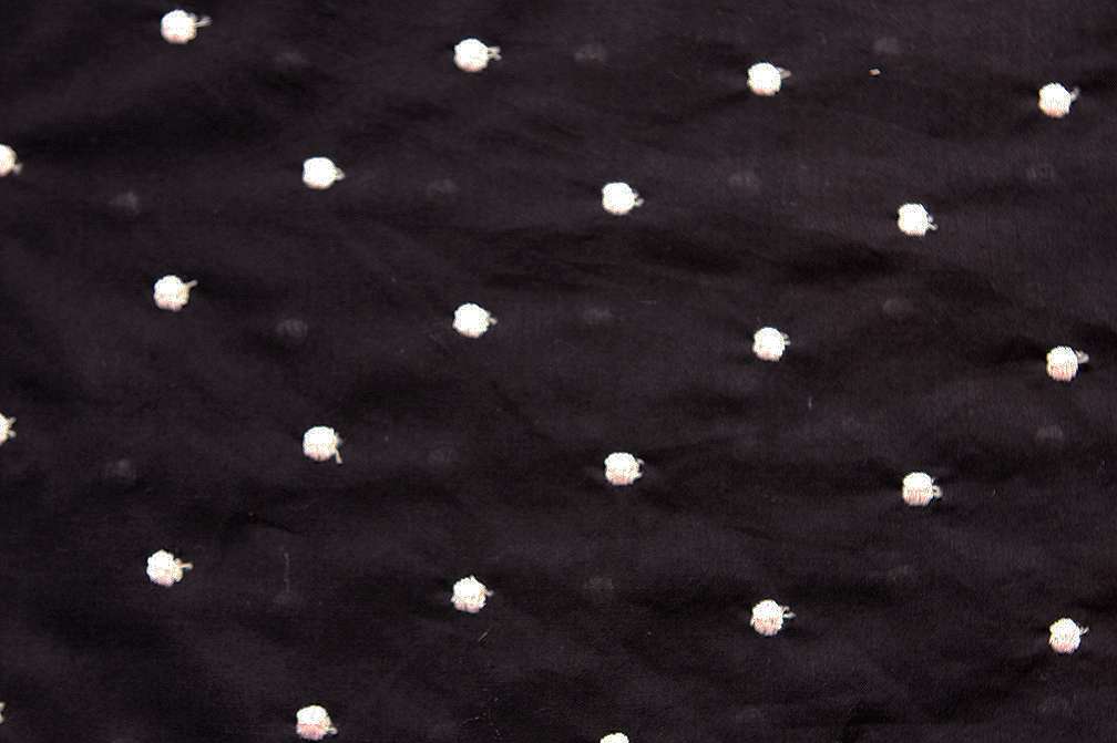 Cotton Embroidered Dots Pale Pink on Black0