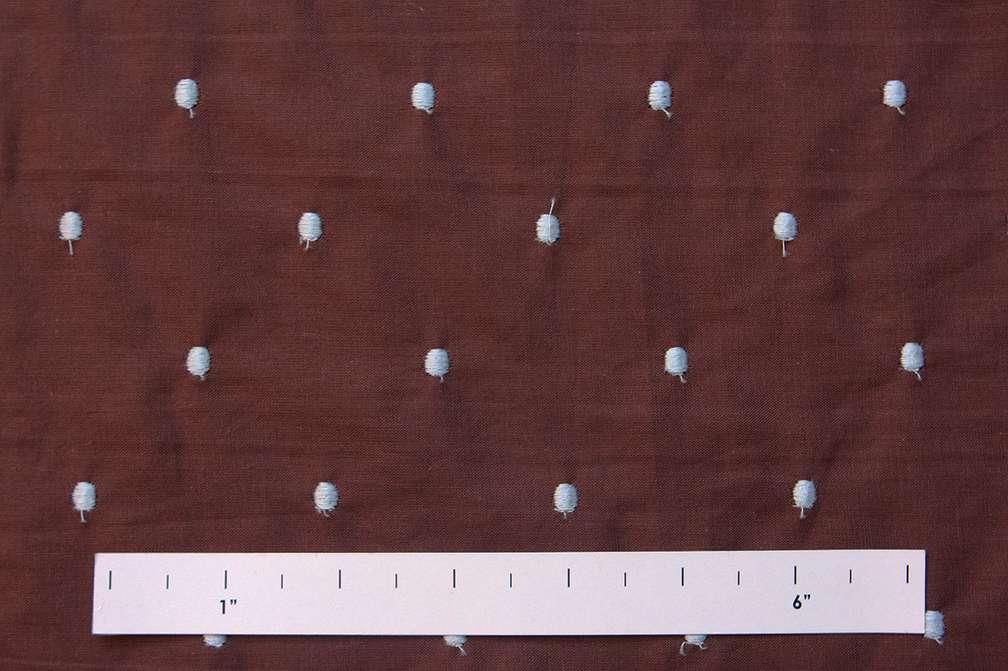 Cotton Embroidered Dots in Blue over Brown1