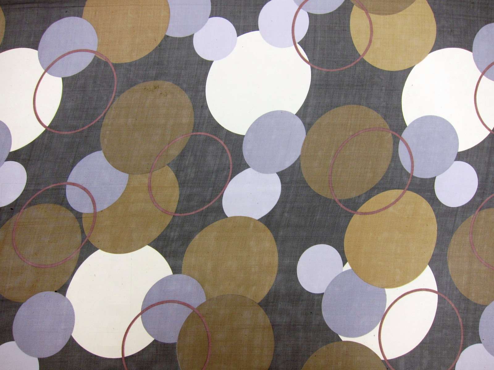 Printed Silk Chiffon Blue Brown White Yellow Dot Pink Circle Outlining On Black Background