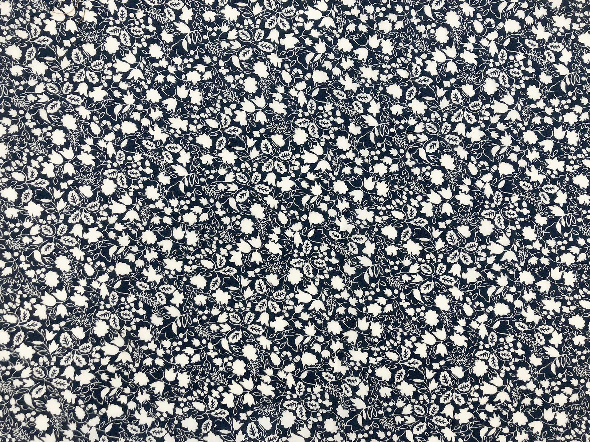 Japanese Floral Cotton Lawn Print Creme on Navy