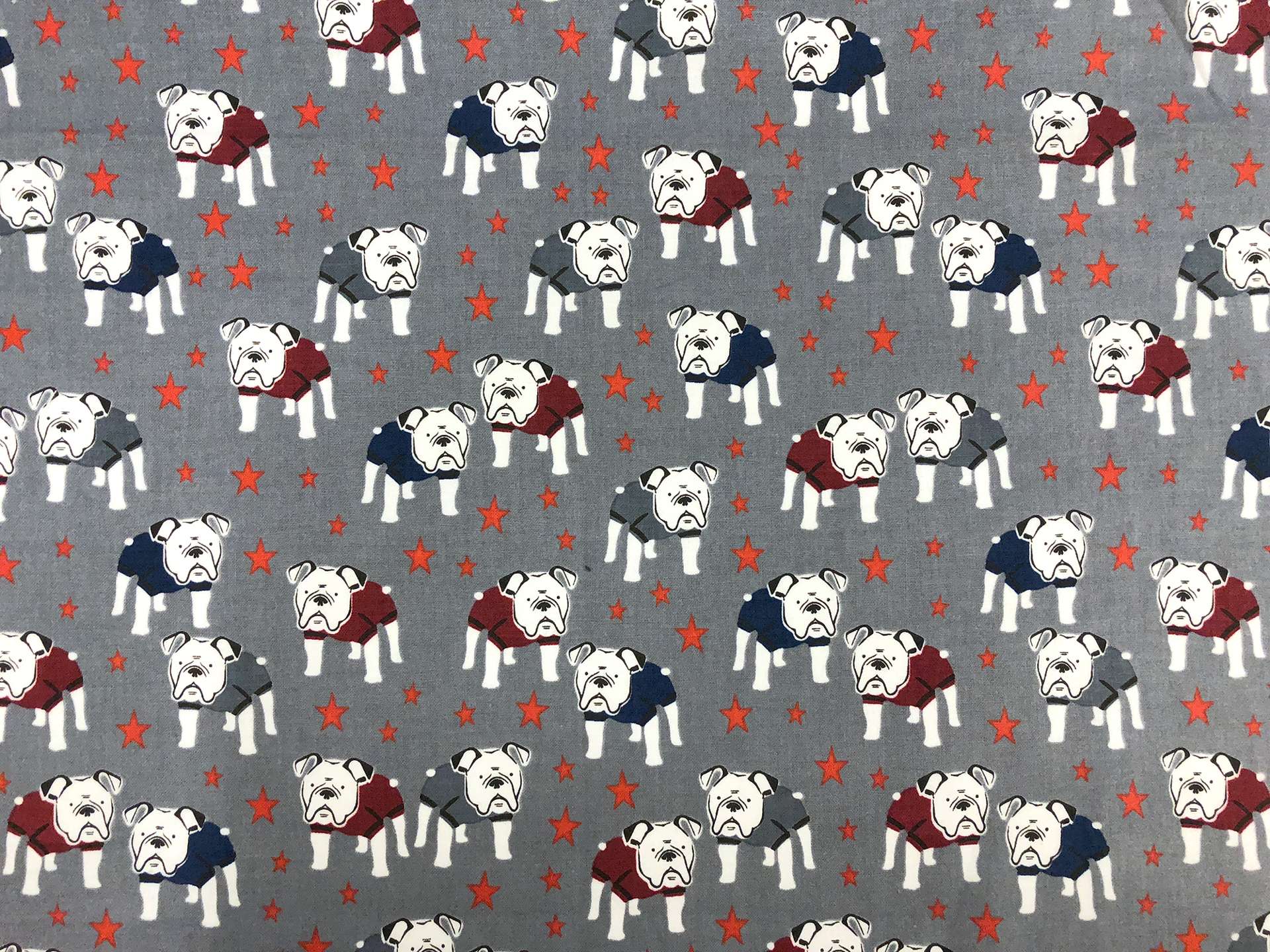 Cotton Broadcloth Bulldog & Stars Print