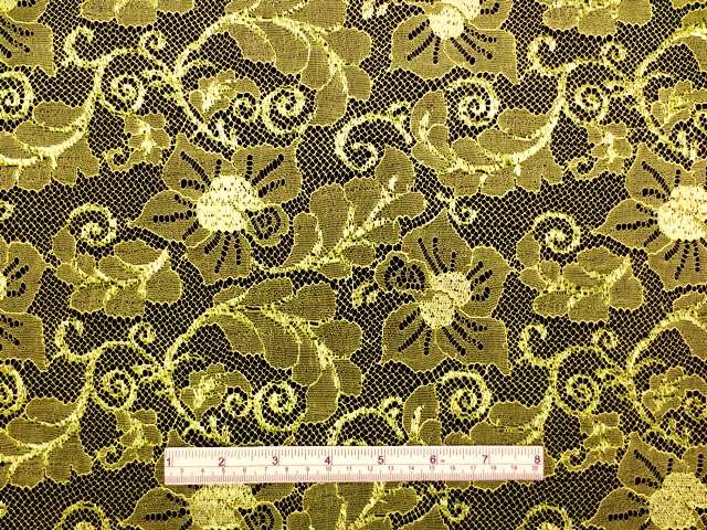 Double scallop floral chartreuse French Metallic Chantilly Lace