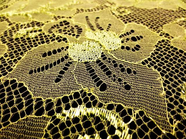 Double scallop floral chartreuse French Metallic Chantilly Lace