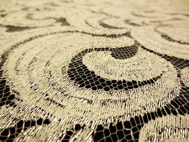 Silver and grey double scallop swirly French metallic Chantilly Lace