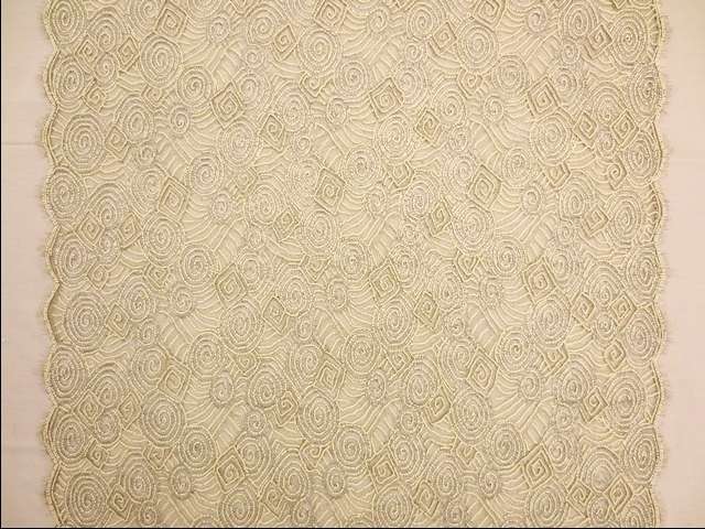 Double scallop silver and cream geometric beaded metallic French Chantilly Lace