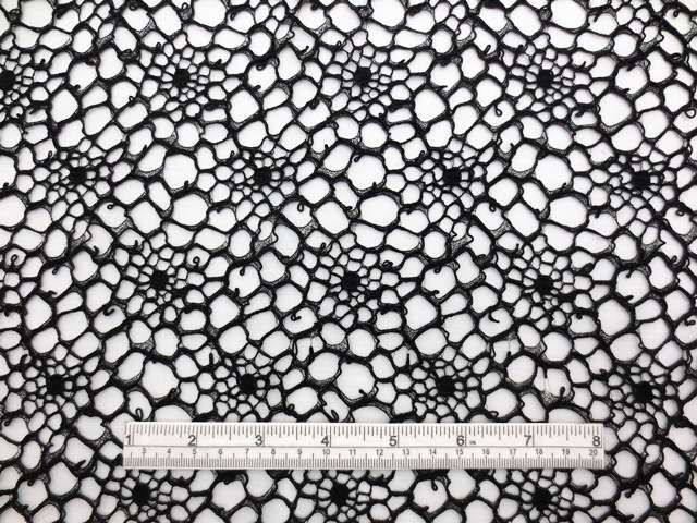 Double scallop black floral corded French Chantilly Lace