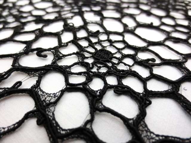 Double scallop black floral corded French Chantilly Lace