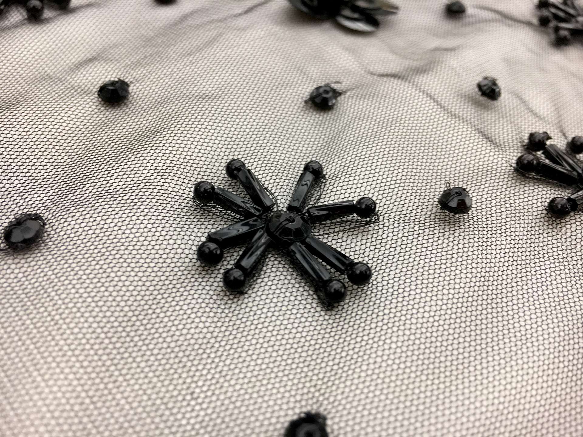 Beaded Tulle with Bugle Bead Stars and Paillette Flowers