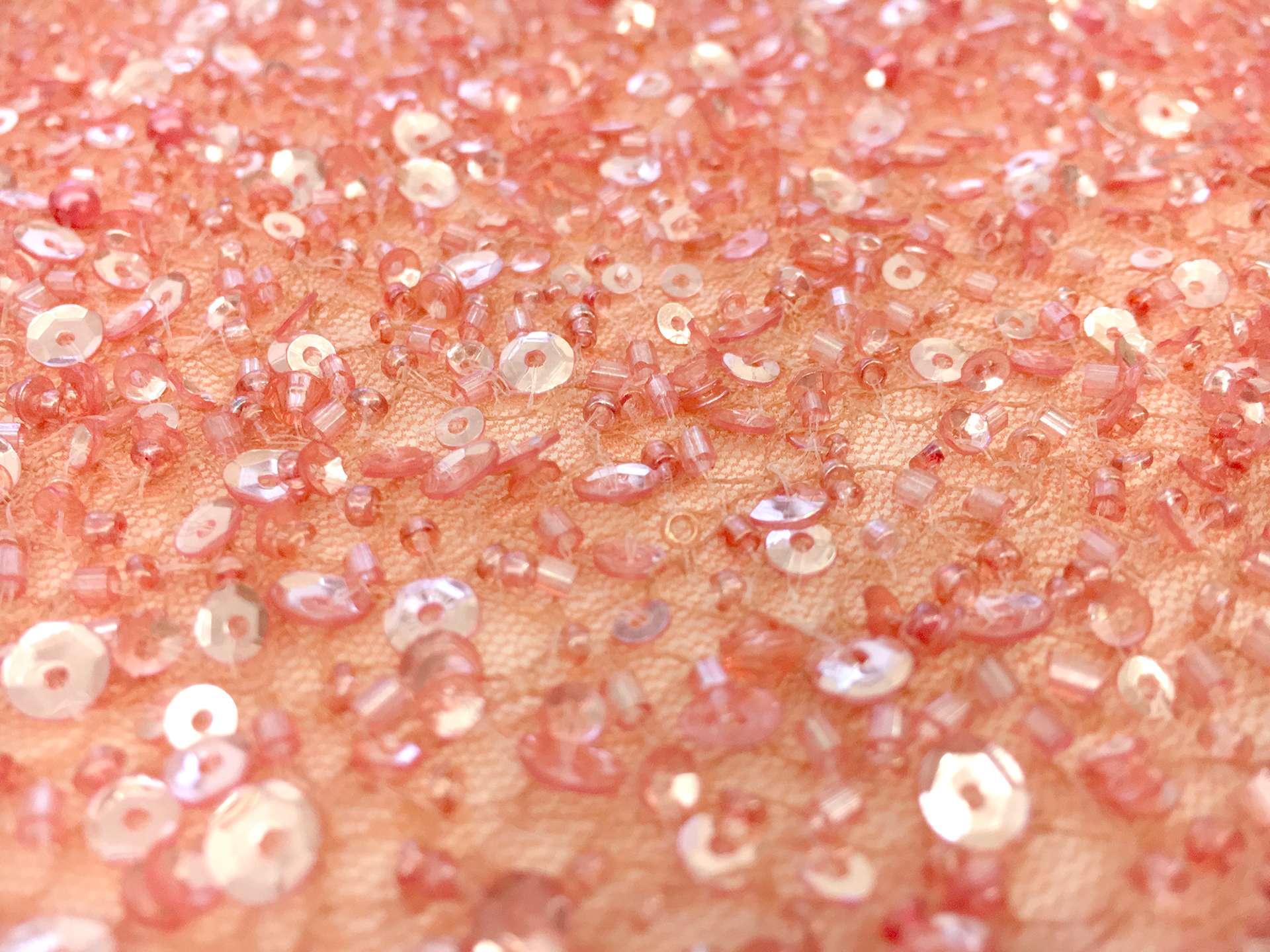 Heavy Beaded Tulle in Coral