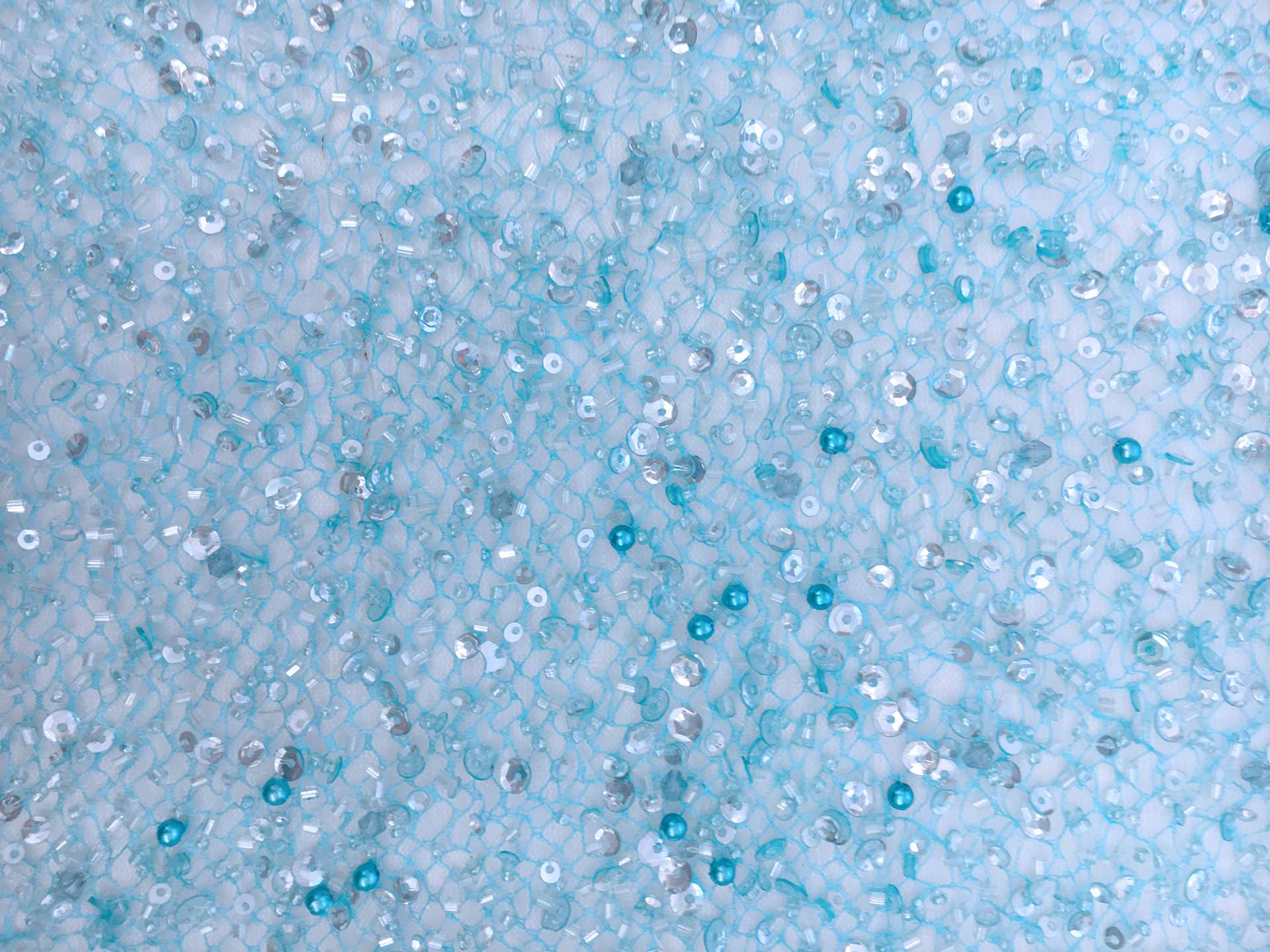 Heavy Beaded Tulle in Blue