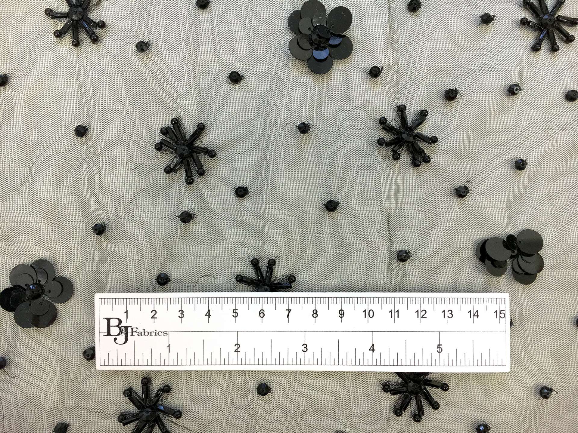 Beaded Tulle with Bugle Bead Stars and Paillette Flowers