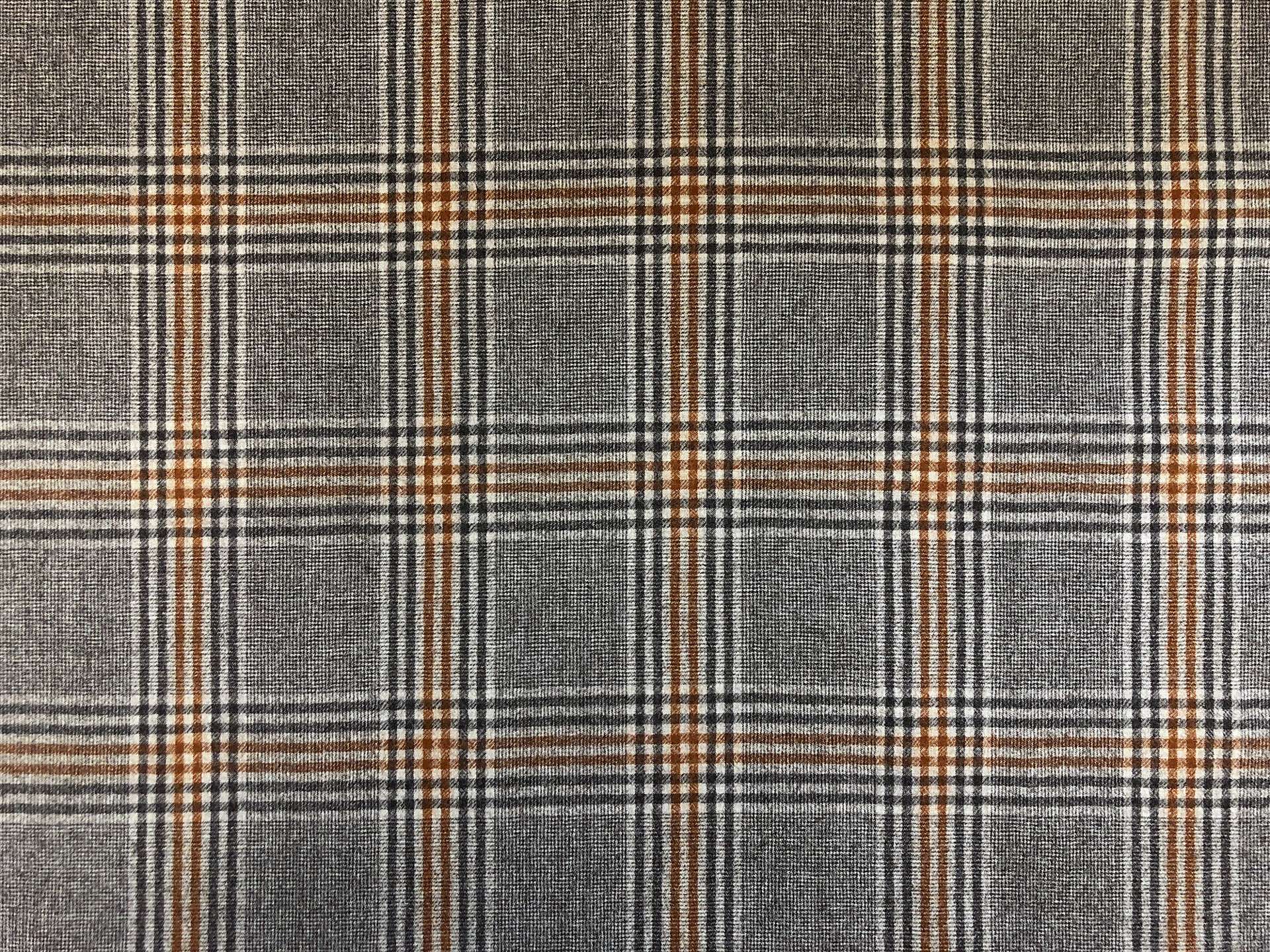 Italian Stretch Wool Plaid Suiting in Bronze Charcoal