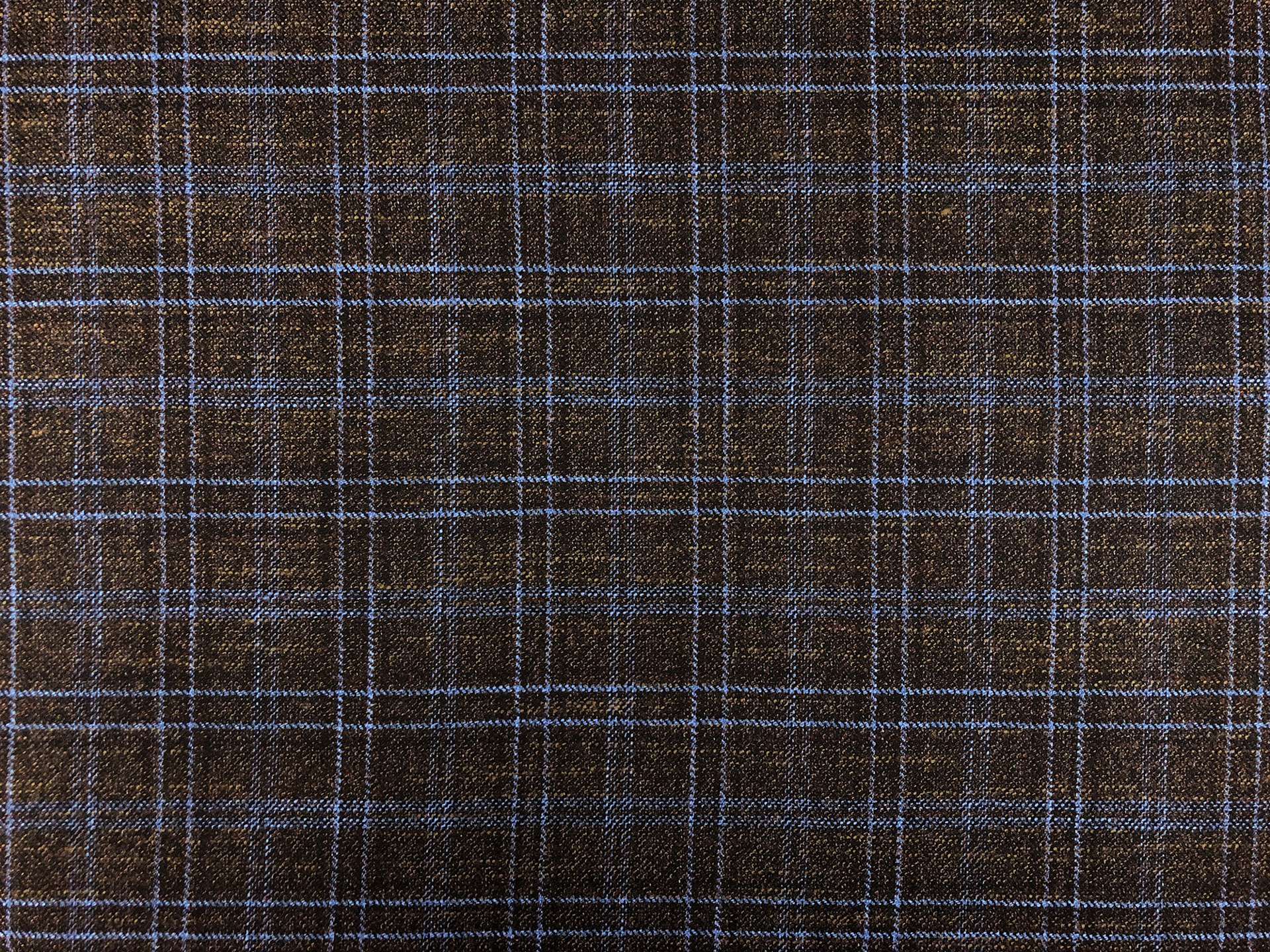 Italian Wool Bamboo Plaid Suiting in Dark Brown Cornflower