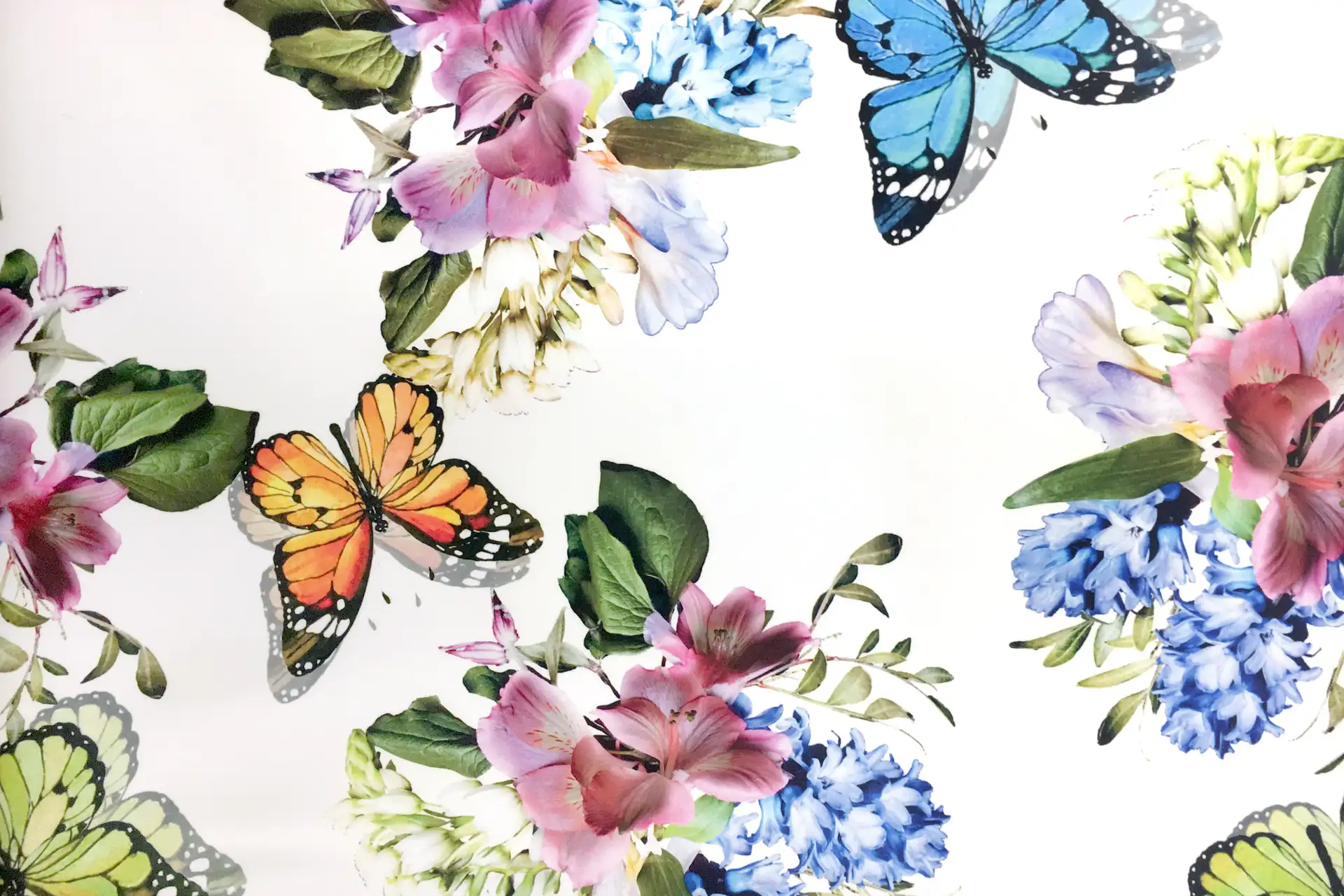 Printed Doubleface Heavy Polyester Twill with Florals and Butterflies