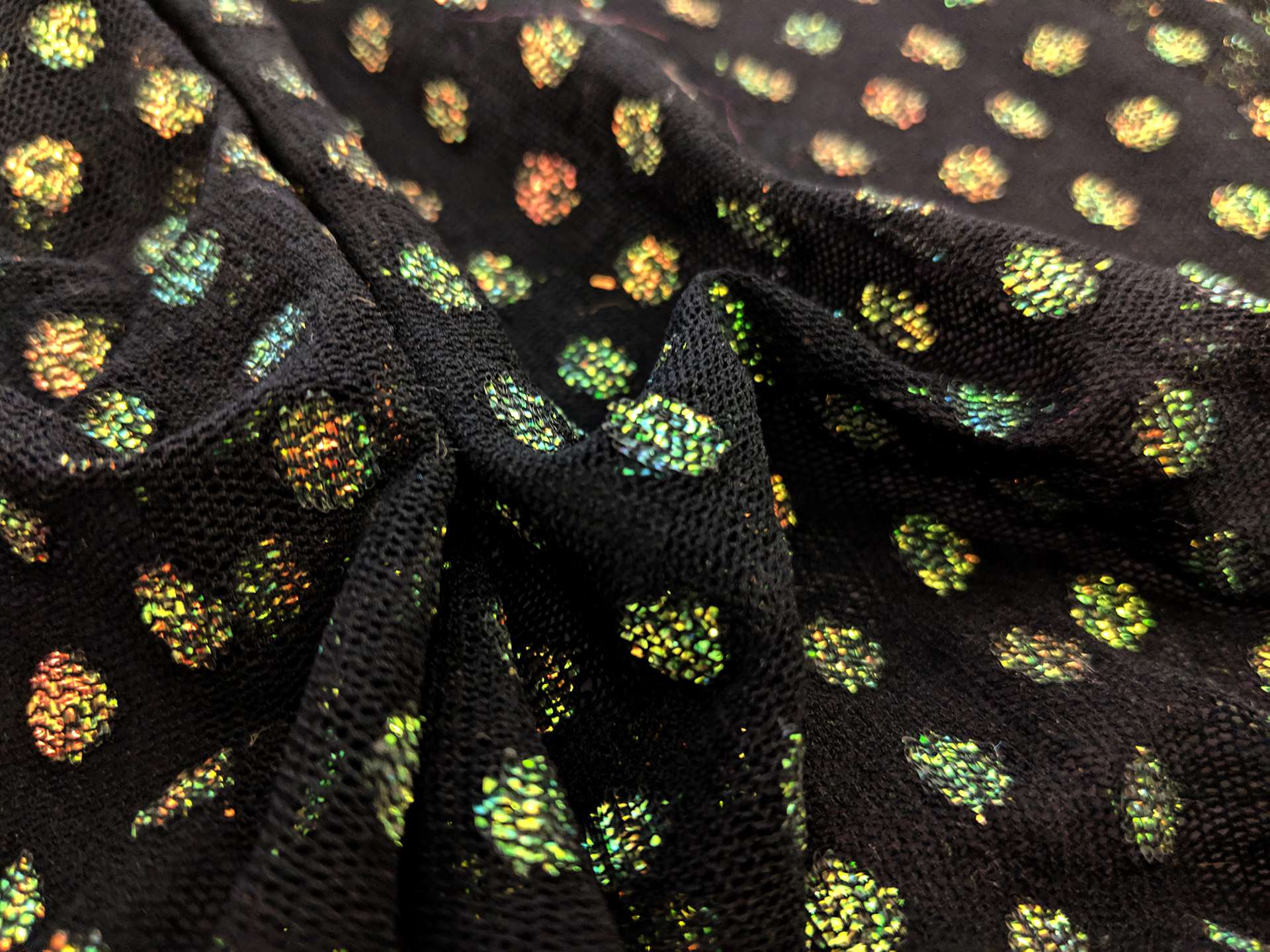 Stretch Metallic Point D'Sprit Net in Black and Opalescent