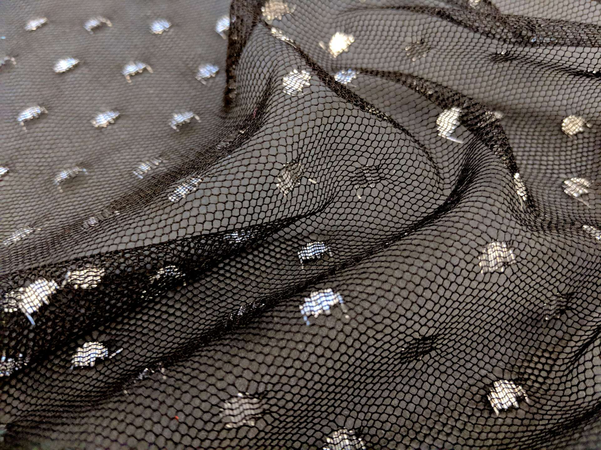 Metallic Point D'Sprit Net in Black and Silver