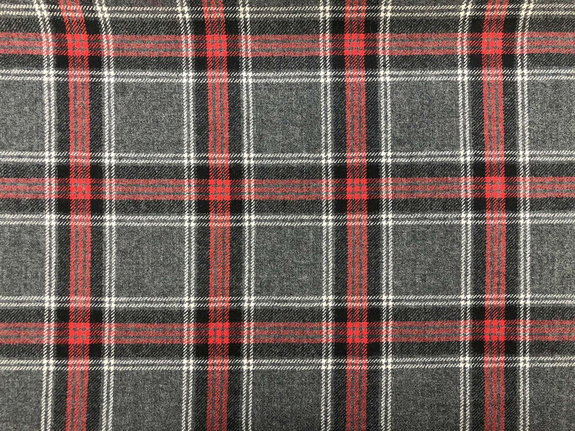 Italian Wool Tartan Plaid Suiting in Grey Red