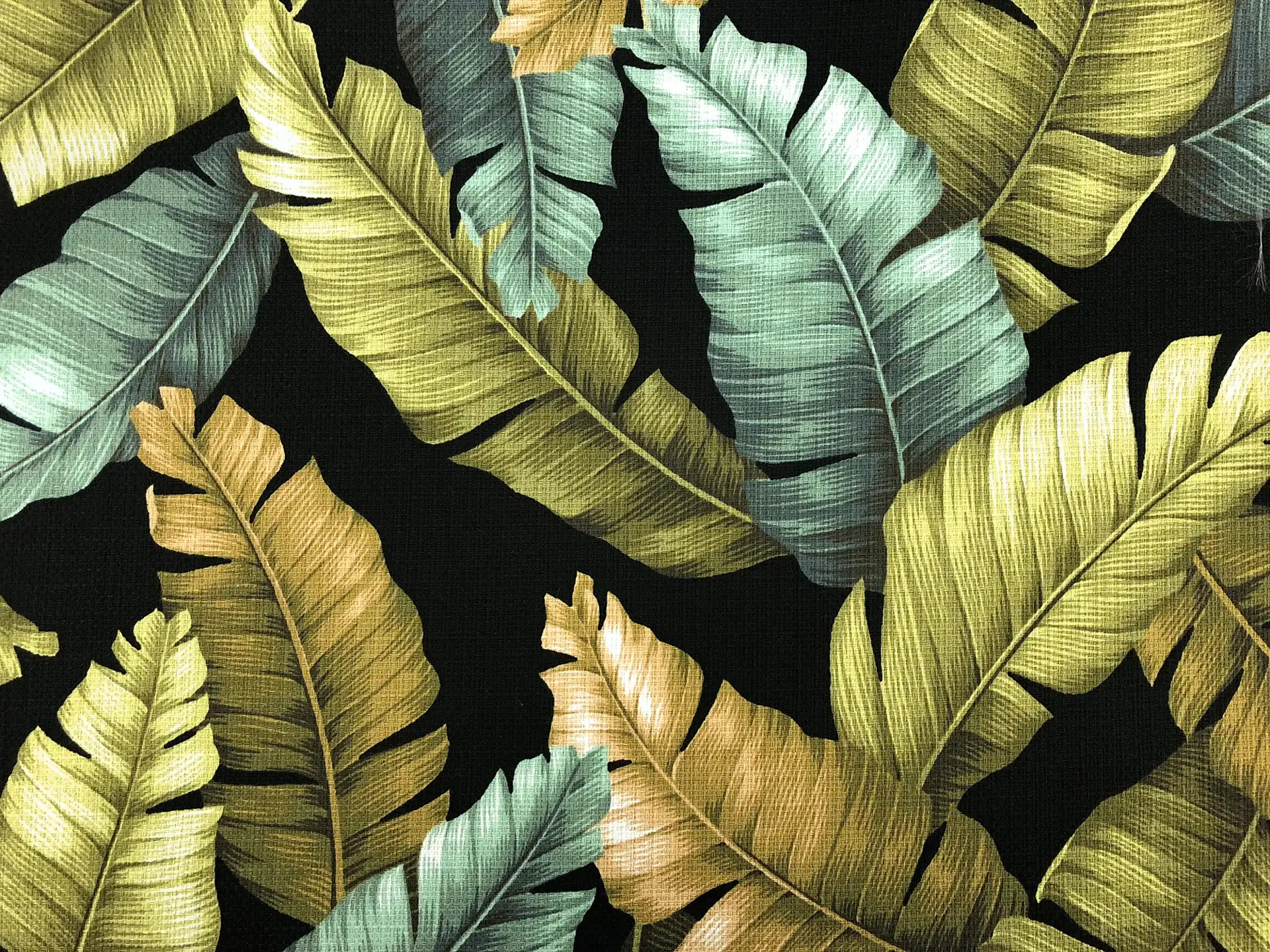 Cotton Linen Textured Tropical Leaves Print