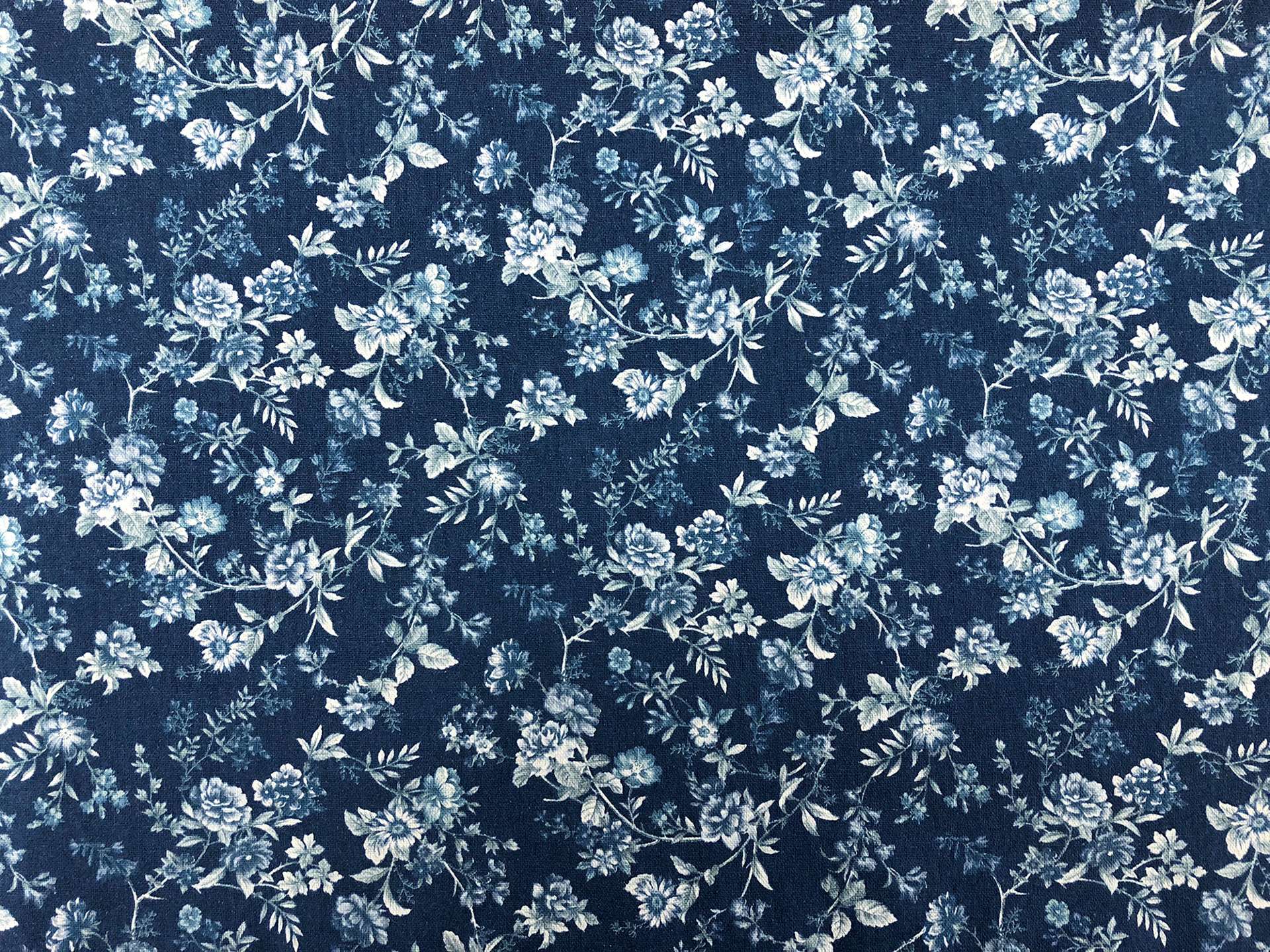 Japanese Cotton Linen Floral Print in Indigo