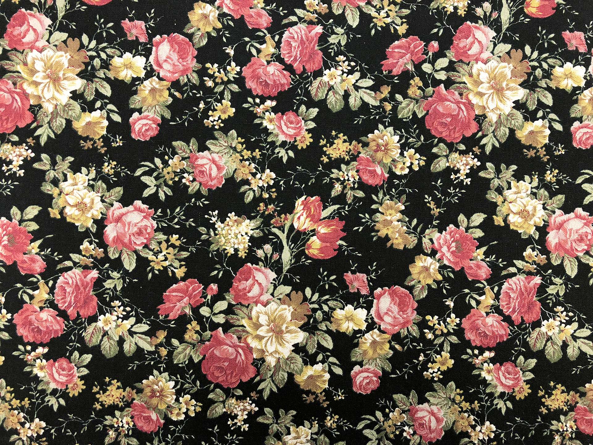 Japanese Cotton Linen Floral Print in Black