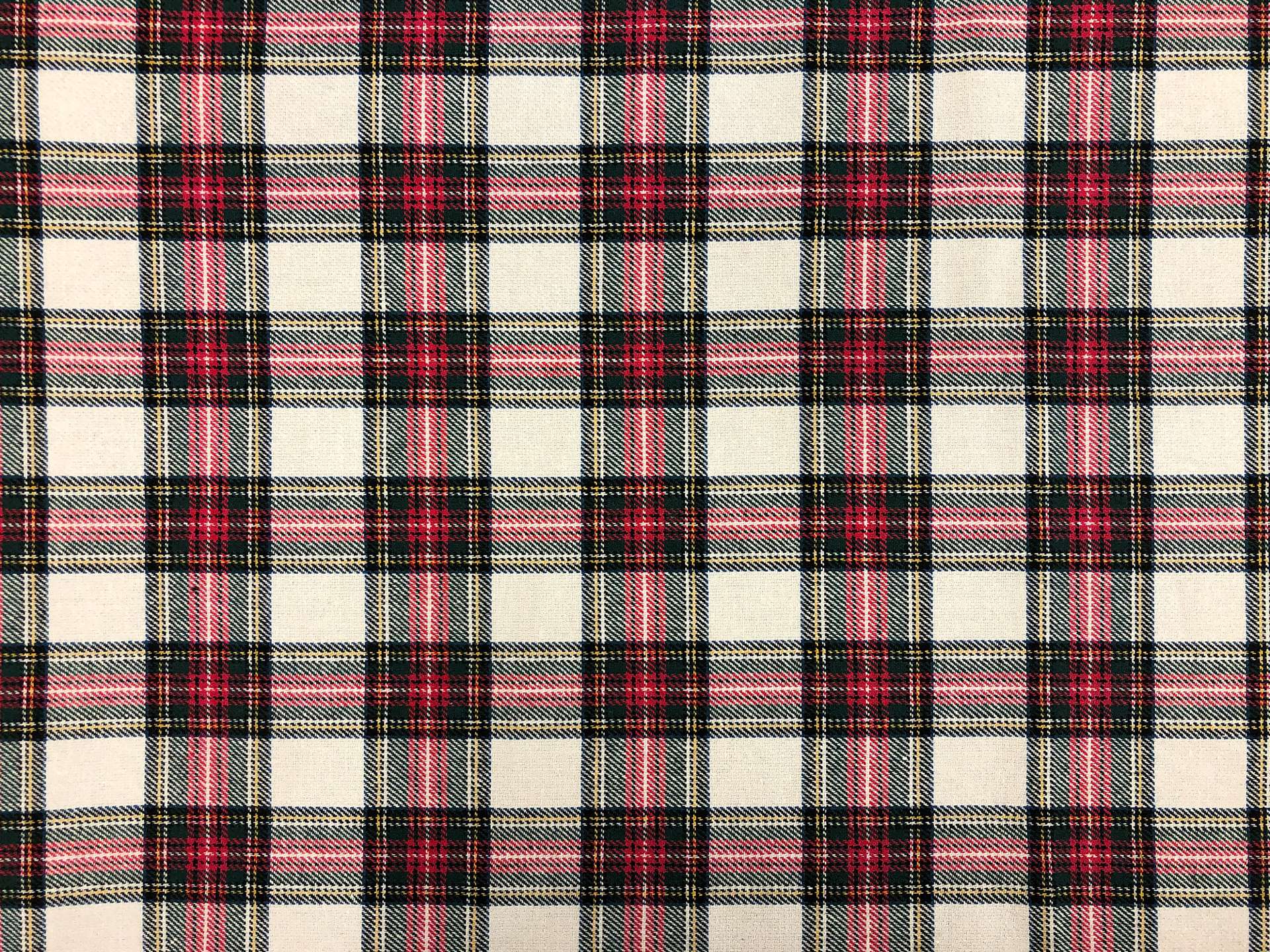 Japanese Tartan Plaid Cotton Twill in Red Ivory Green