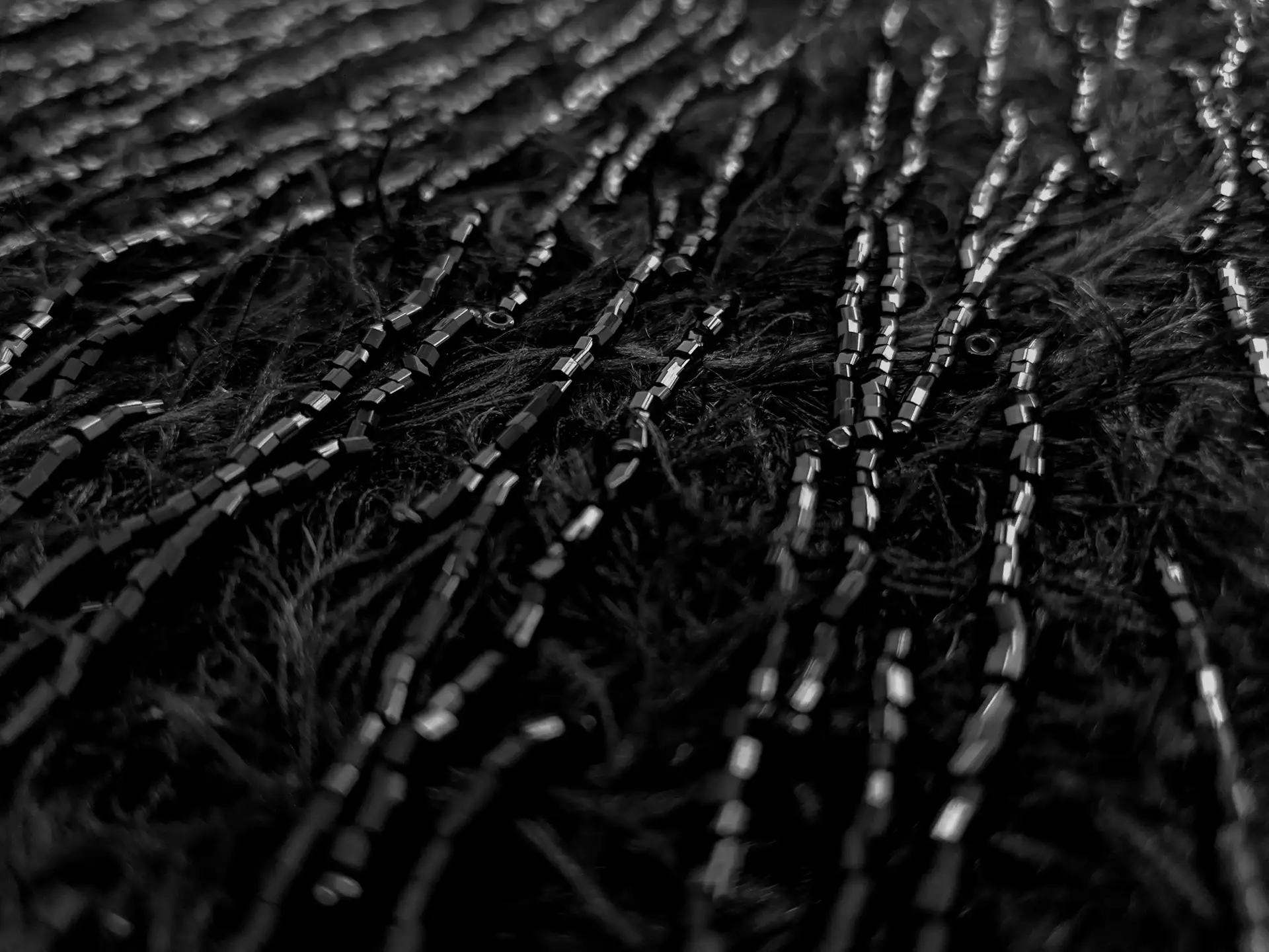 Novelty Bugle Bead Fringe Eyelash on Tulle in Black