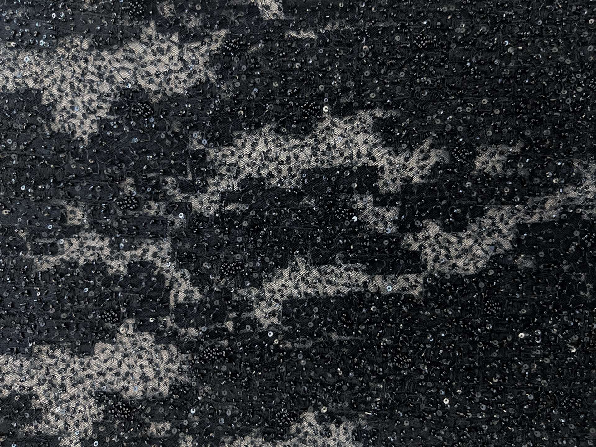 Beaded Tulle with Embroidered Squares in Black