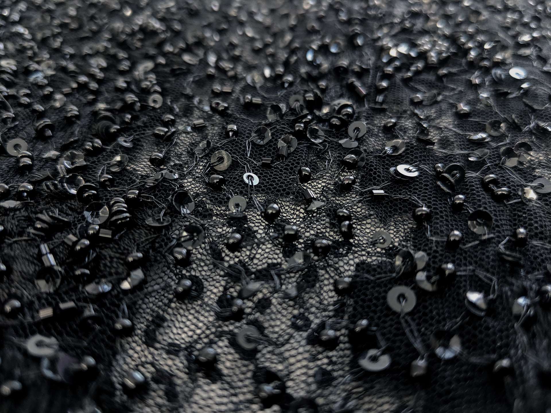 Beaded Tulle with Embroidered Squares in Black