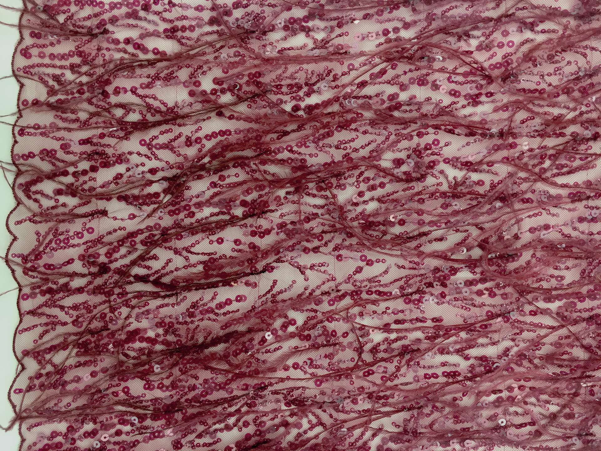 Feathered and Sequined Tulle in Wine