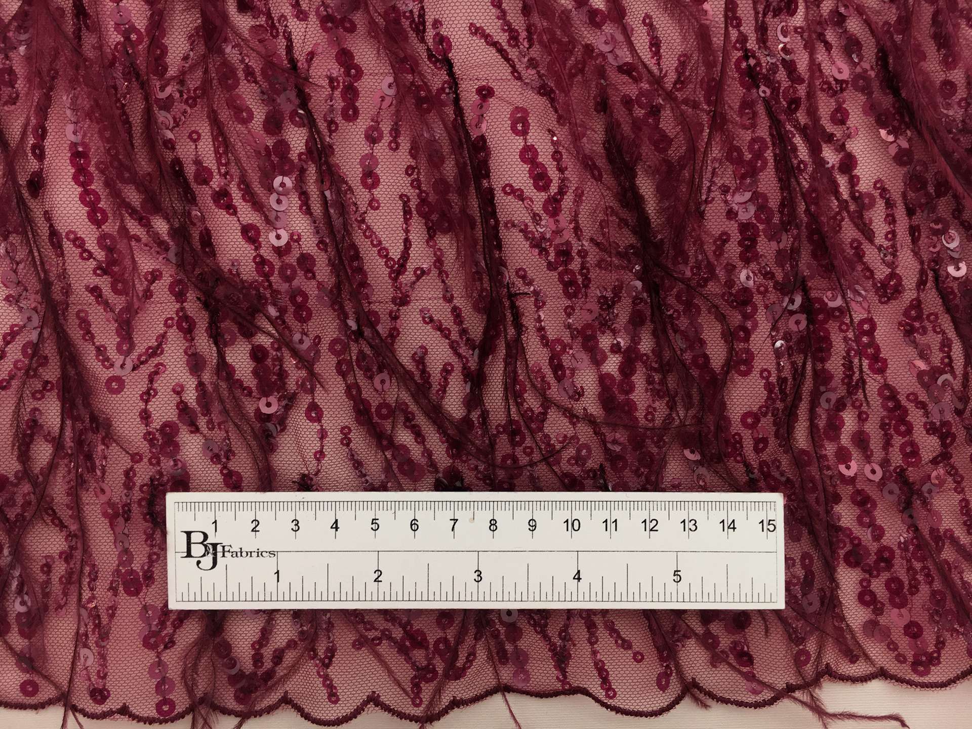 Feathered and Sequined Tulle in Wine