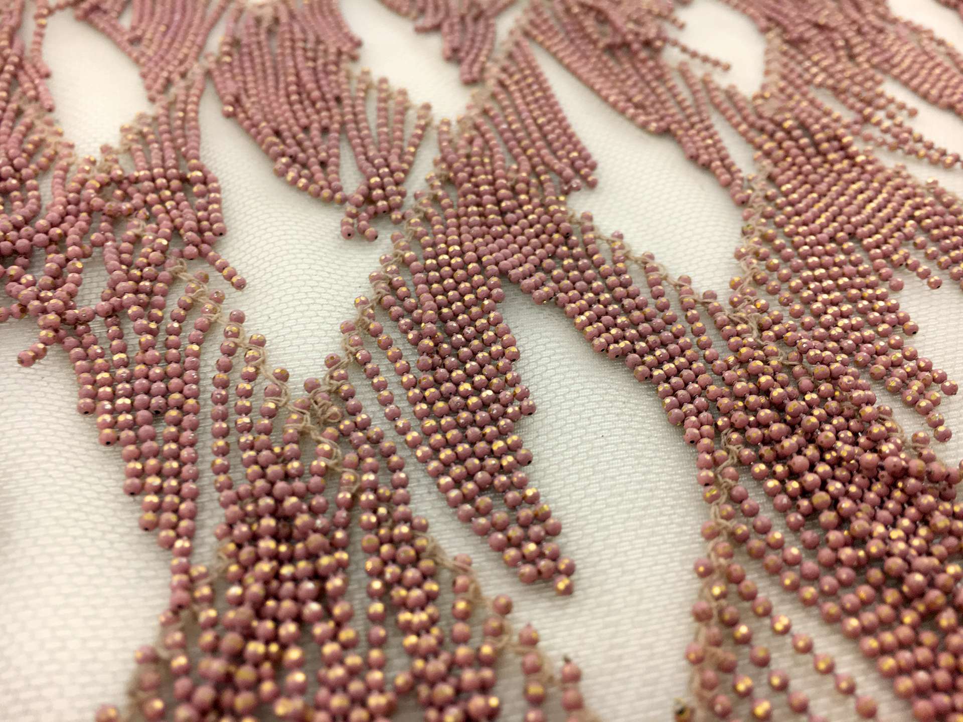 Novelty Tulle in Rose Gold Beaded Fringe