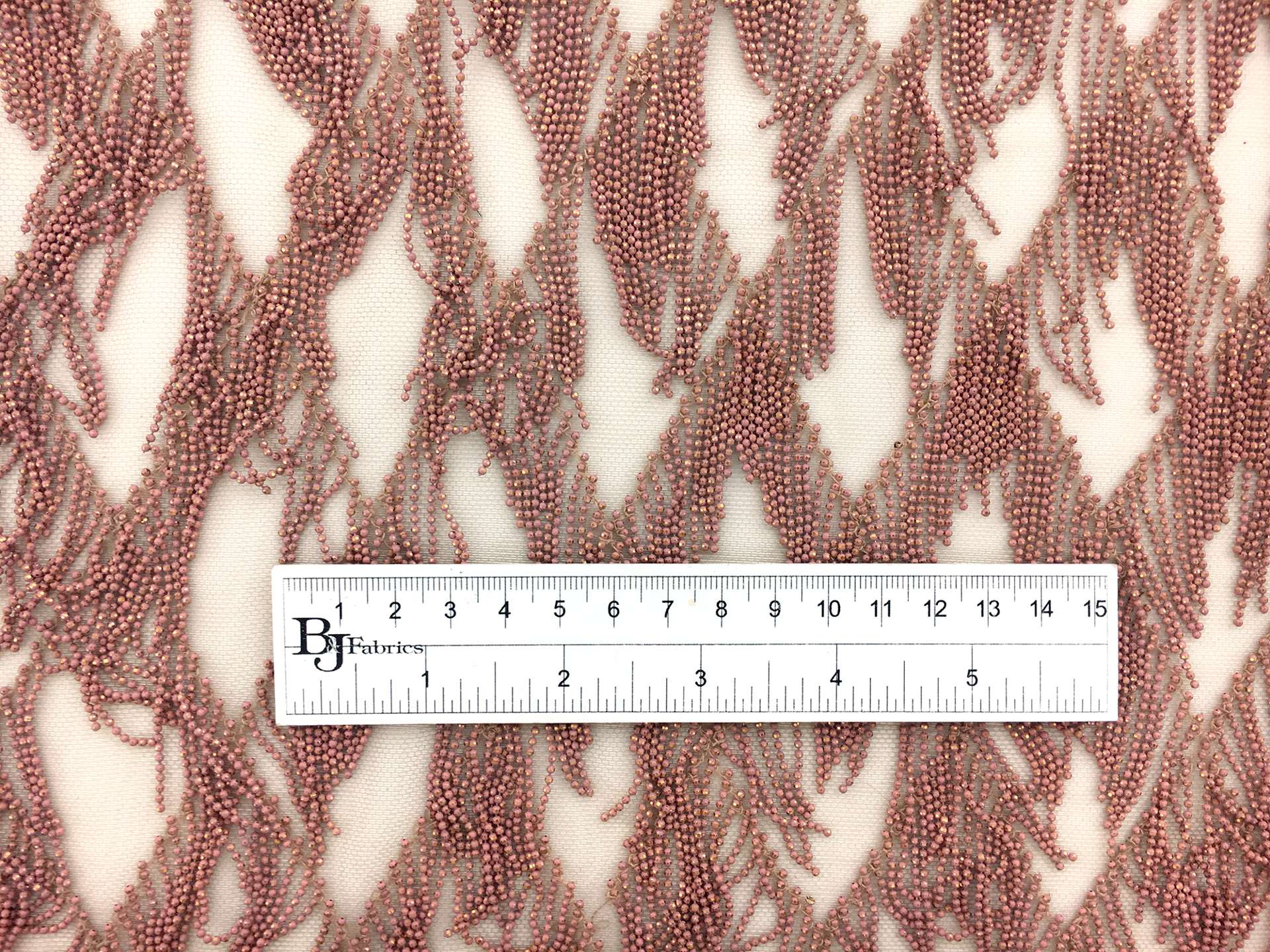 Novelty Tulle in Rose Gold Beaded Fringe