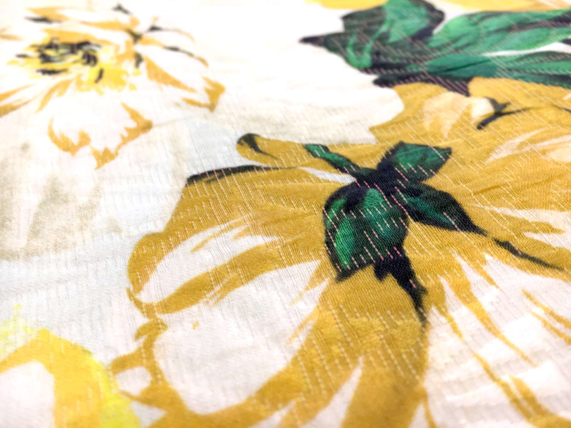 Cotton and Silk Blend Matelassé with Large Floral Pattern