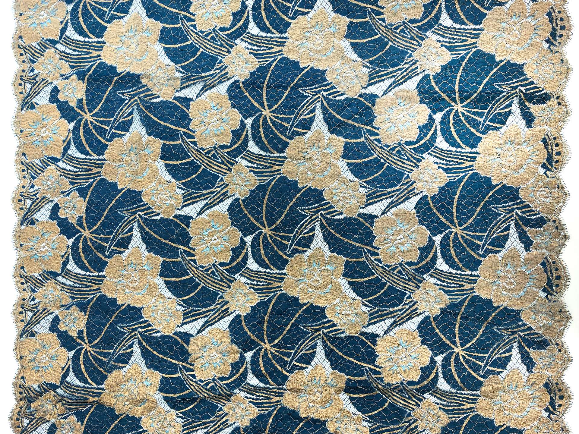 Metallic Lace with Double Scallop in Gold and Teal
