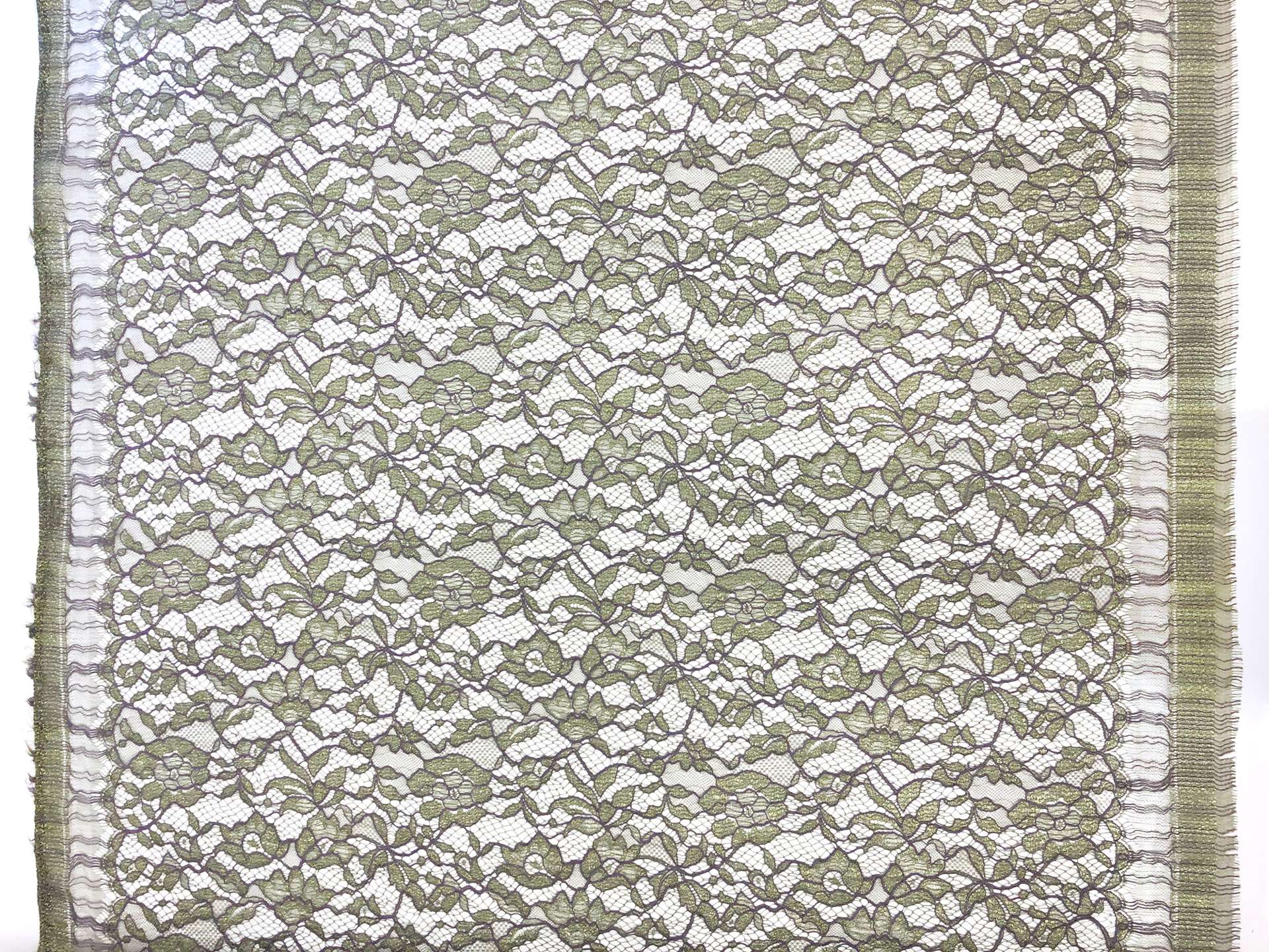 Corded Metallic Chantilly Lace in Olive and Lilac