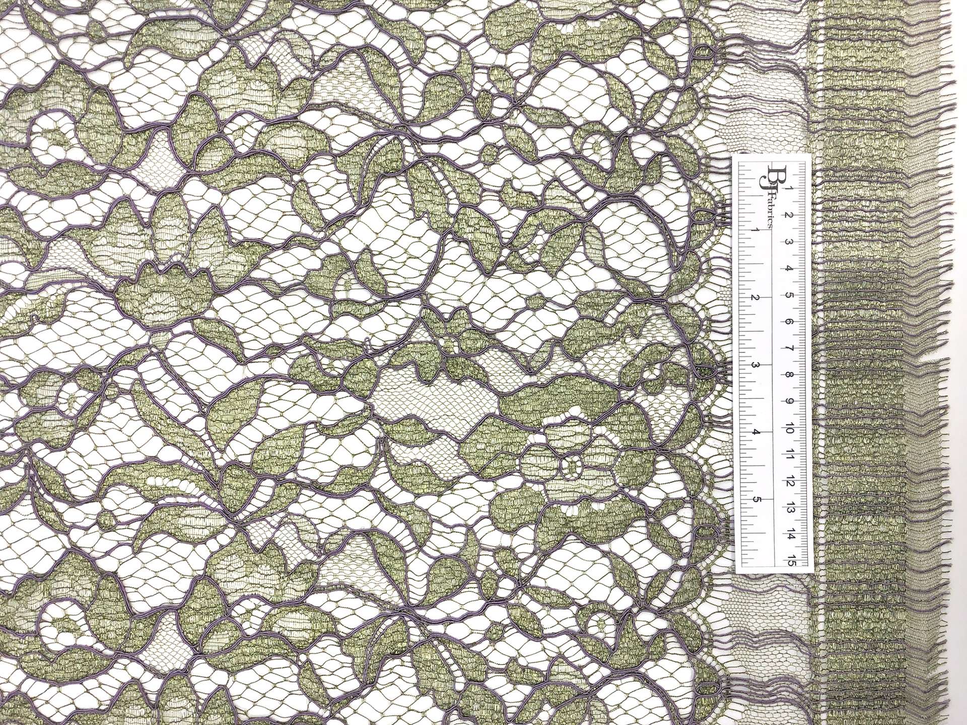 Corded Metallic Chantilly Lace in Olive and Lilac