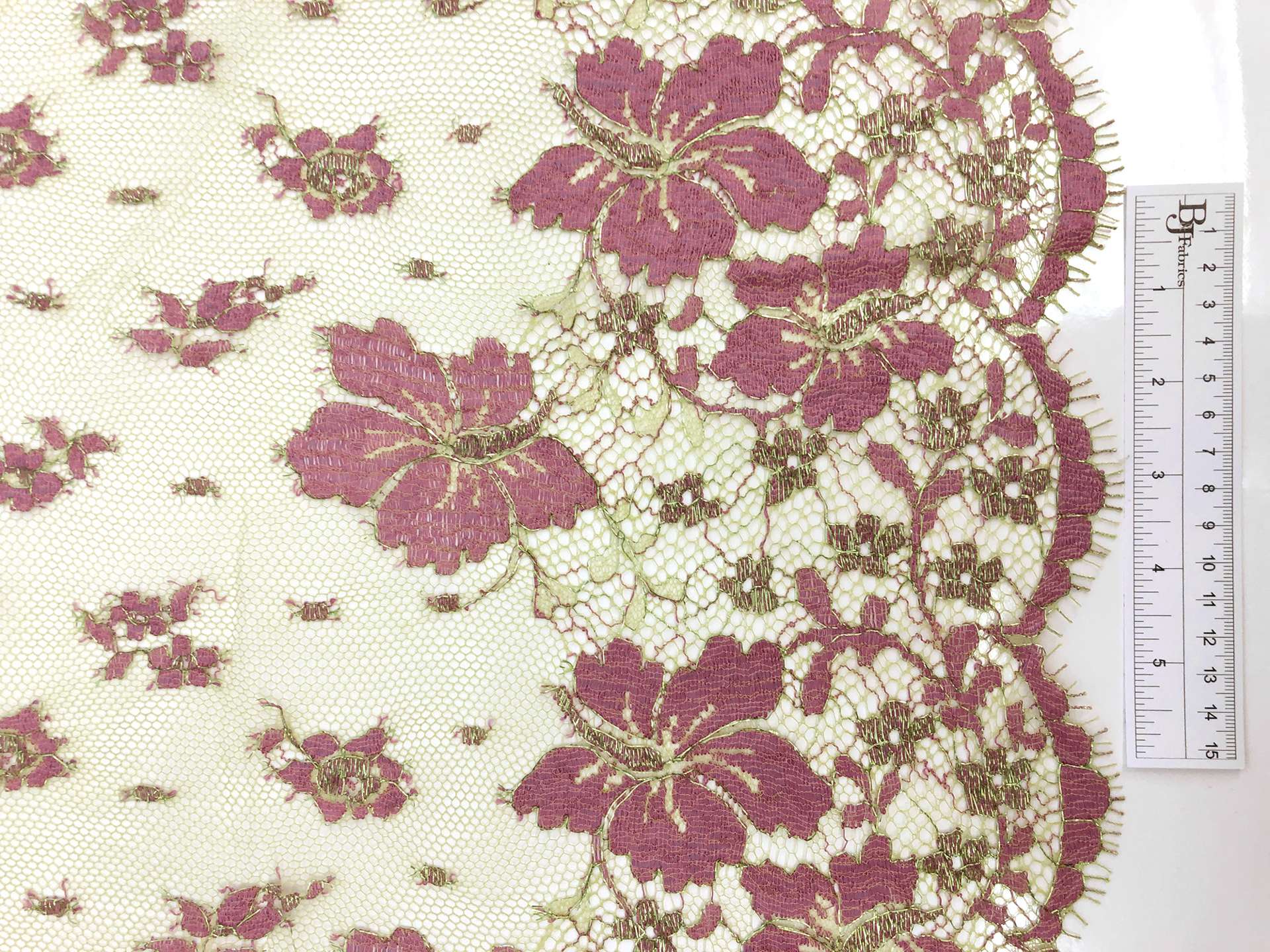 Metallic Floral Chantilly Lace in Green and Violet