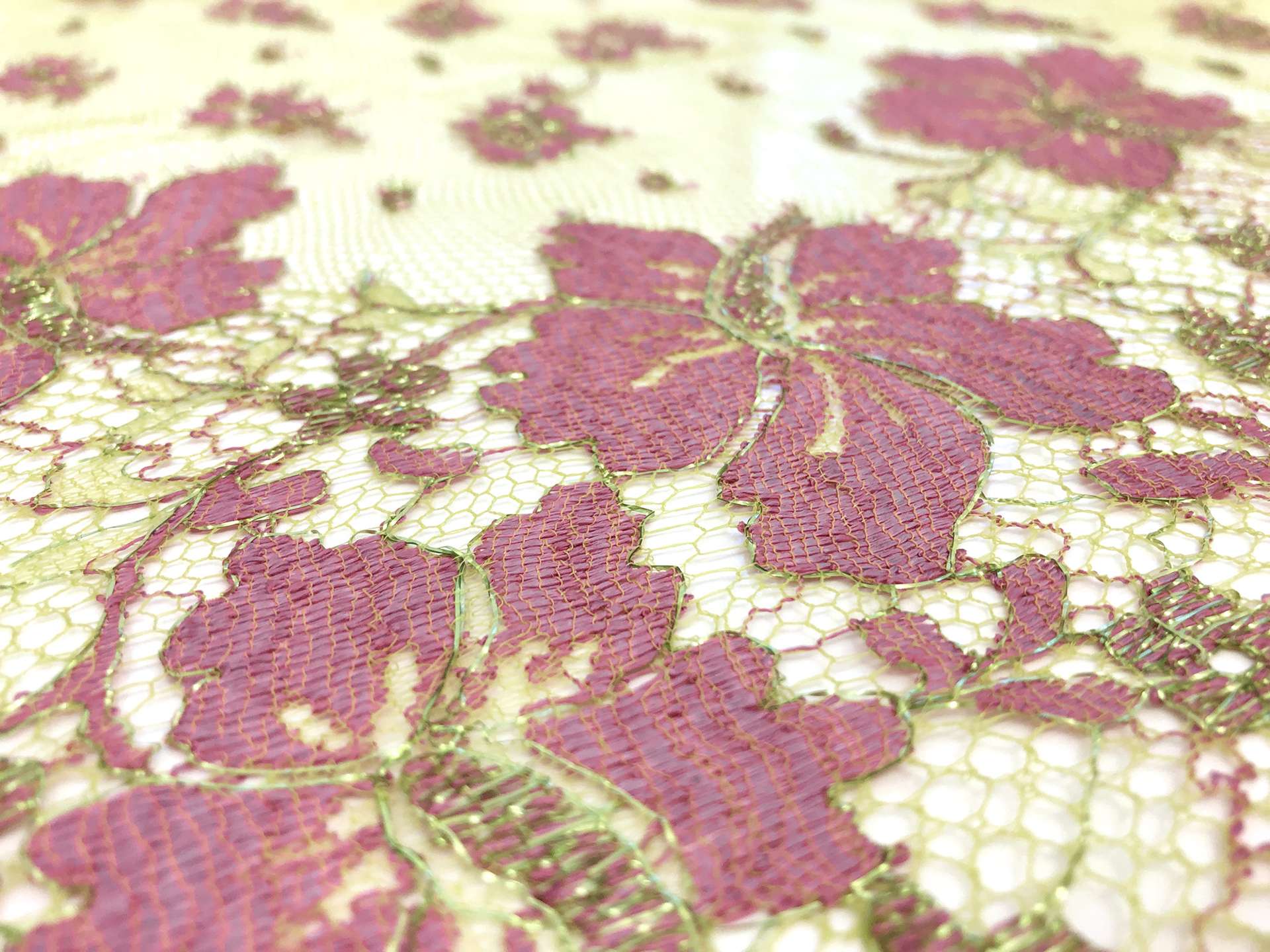 Metallic Floral Chantilly Lace in Green and Violet