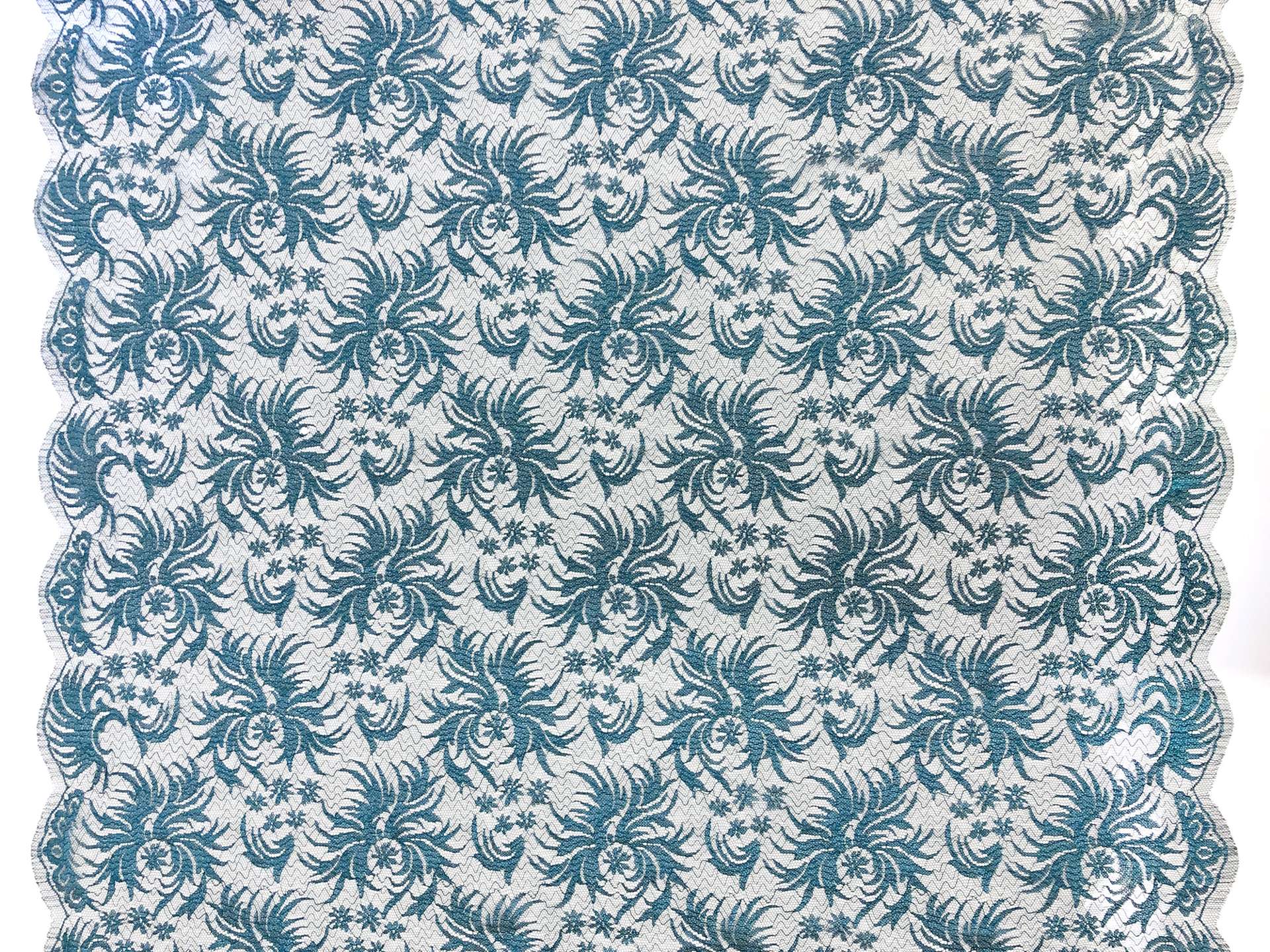 Metallic ArtDeco Floral Chantilly Lace in Teal