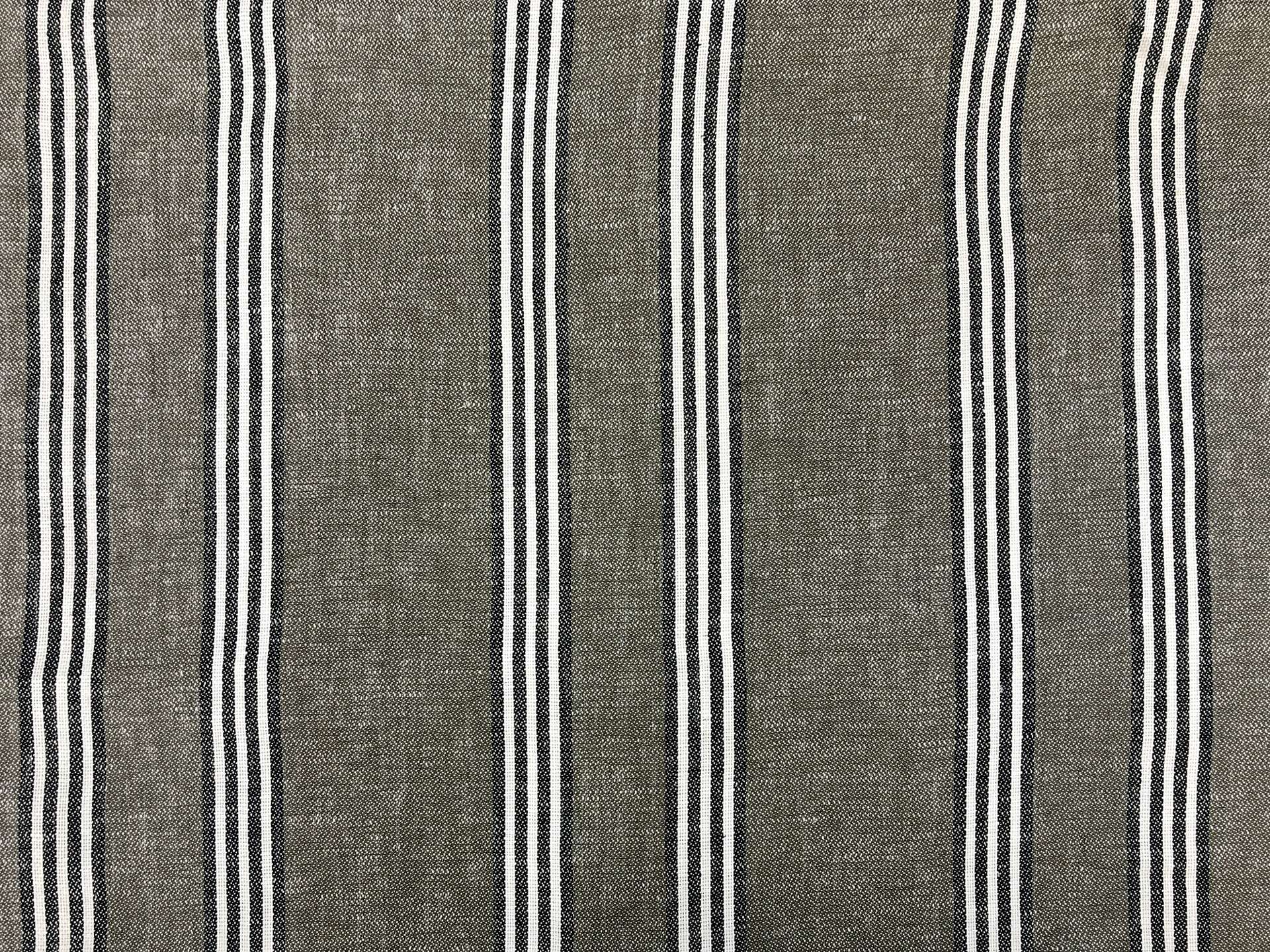 Linen Cotton Blend Stripe in Khaki and Black