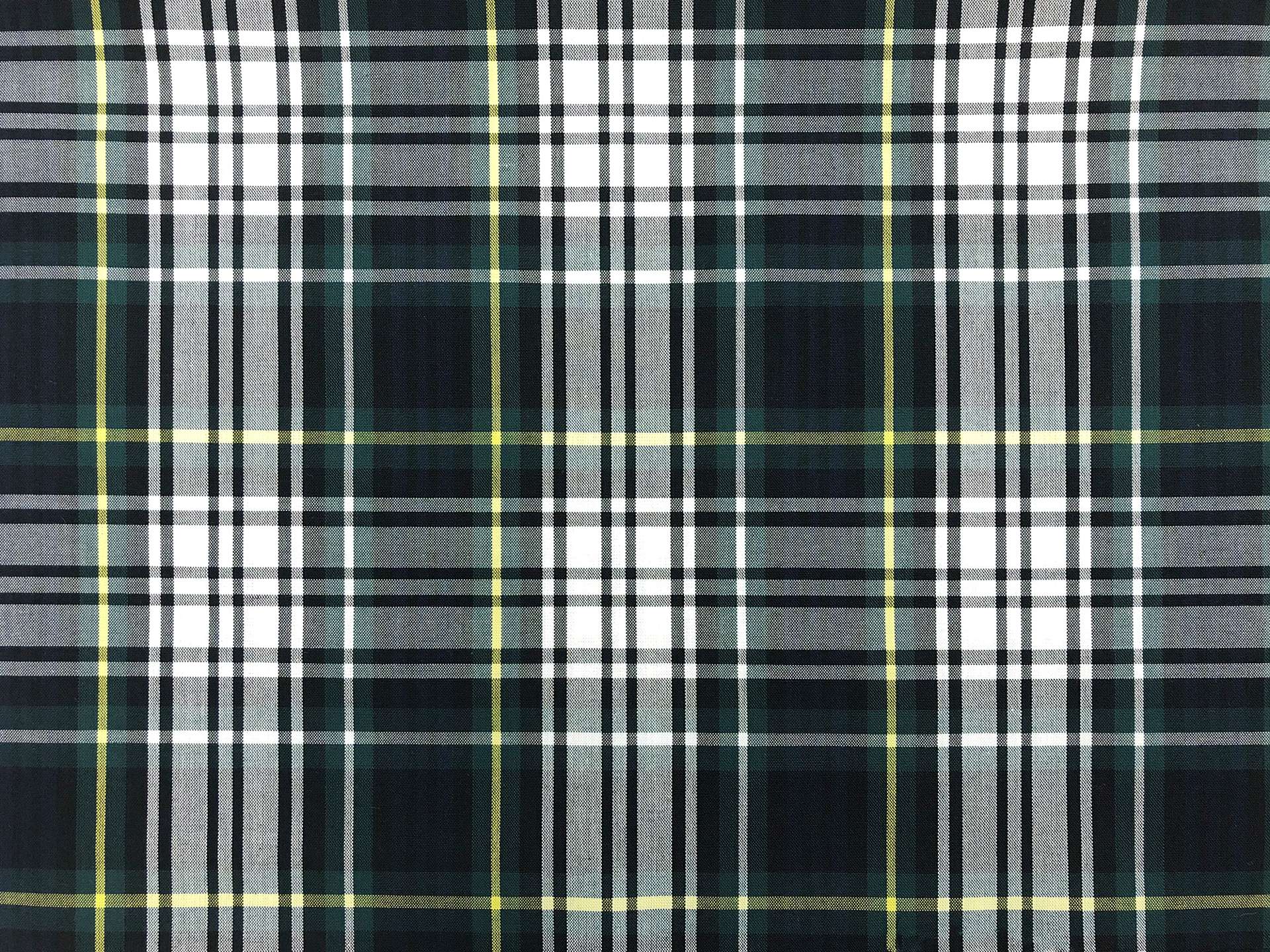 Poly Cotton Plaid in Green Navy White Yellow