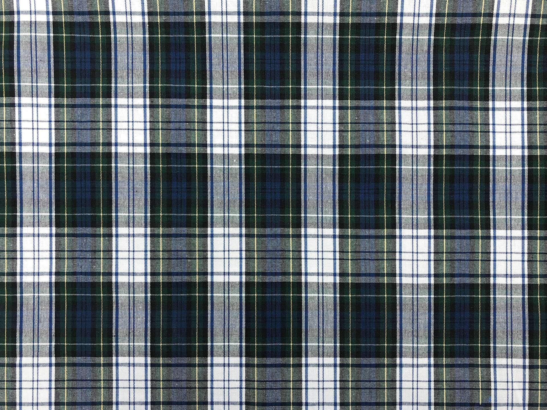 Poly Cotton Plaid in Blue Green White and Yellow