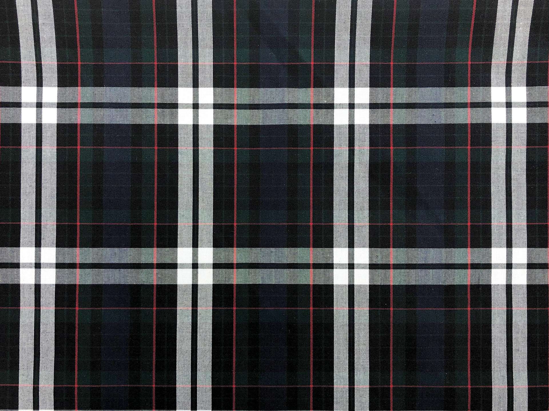 Poly Cotton Plaid in Green Navy White and Red
