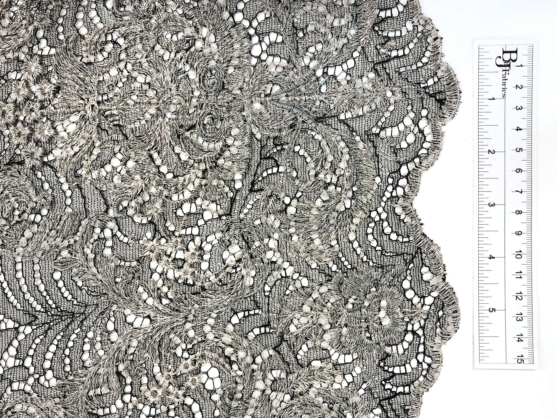 Metallic Embroidered Chantilly Lace in Black and Silver Filigree