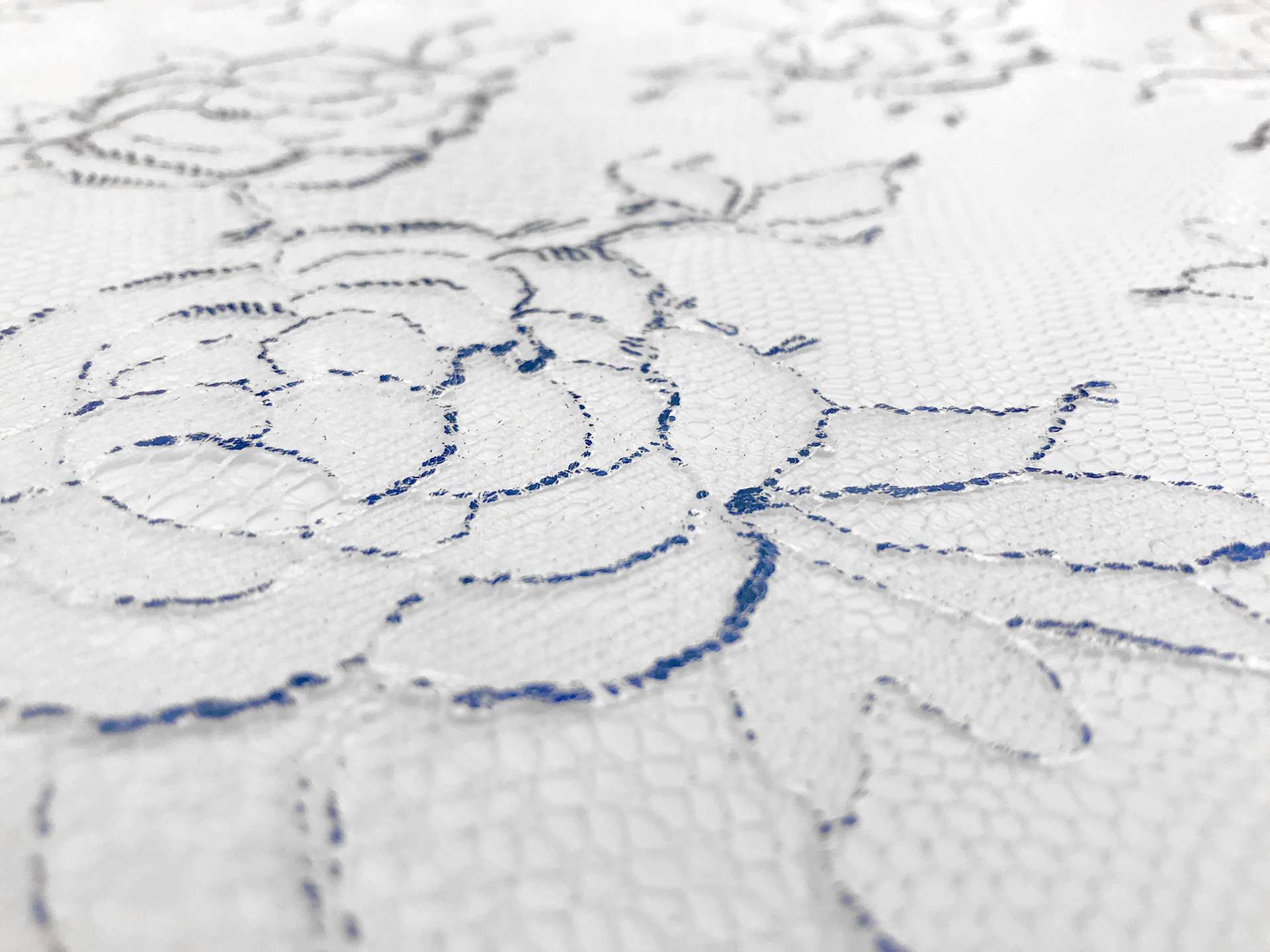 Metallic Floral Chantilly Lace in White and Royal Blue