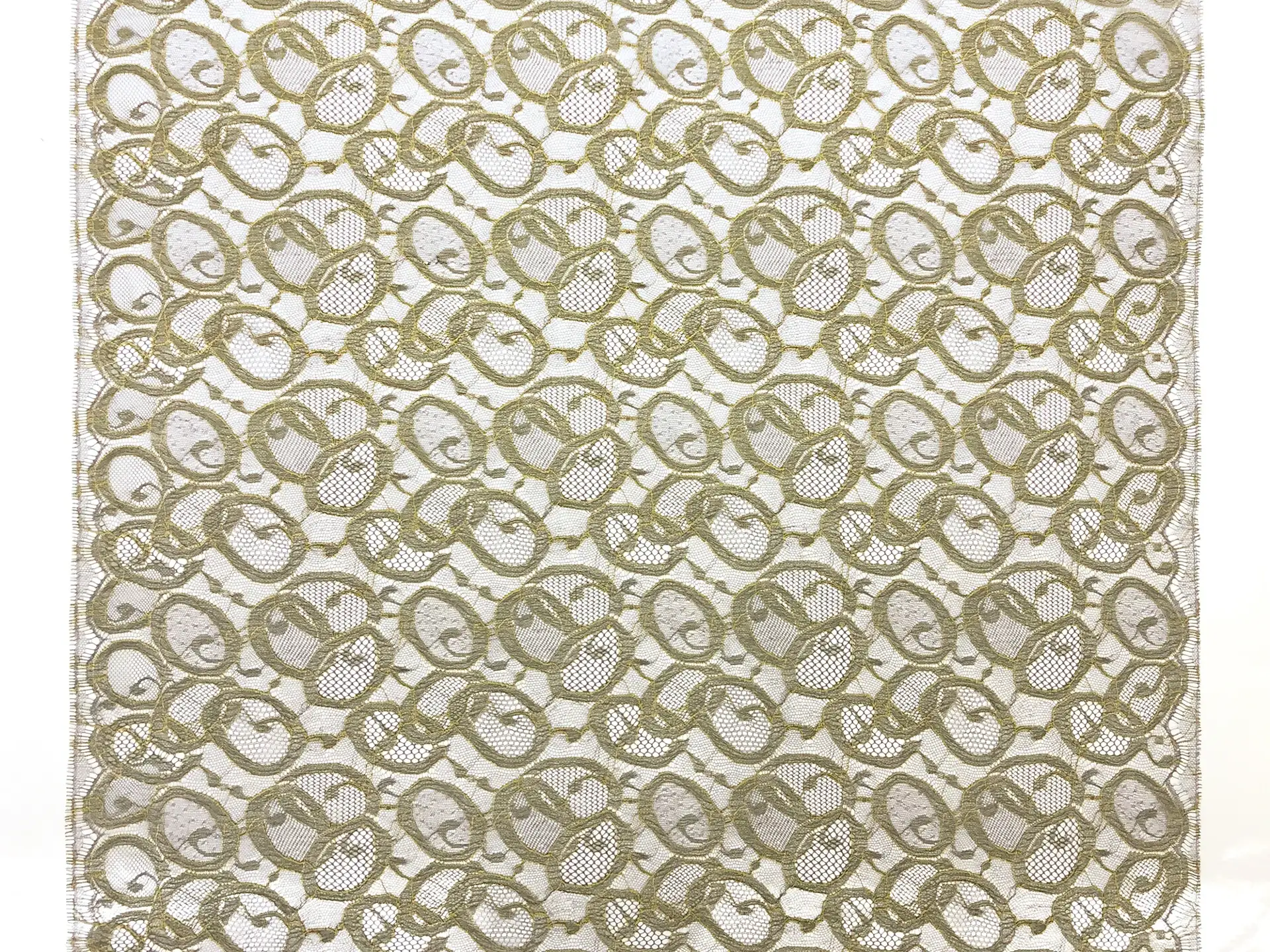 Metallic Chantilly Lace with Ovals Motif in Brown and Lime