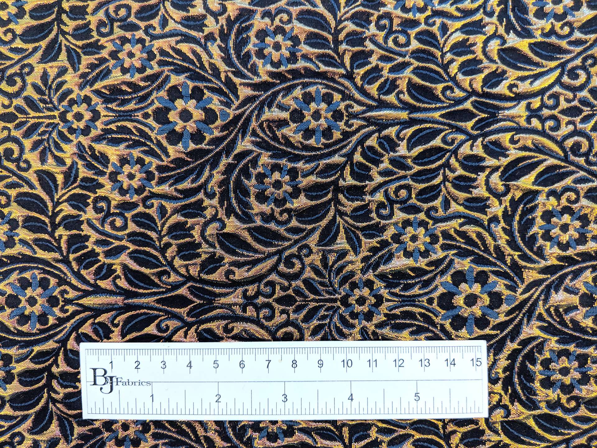 Metallic Brocade with Heavy Floral Ornamentation with Dark Blue Accents