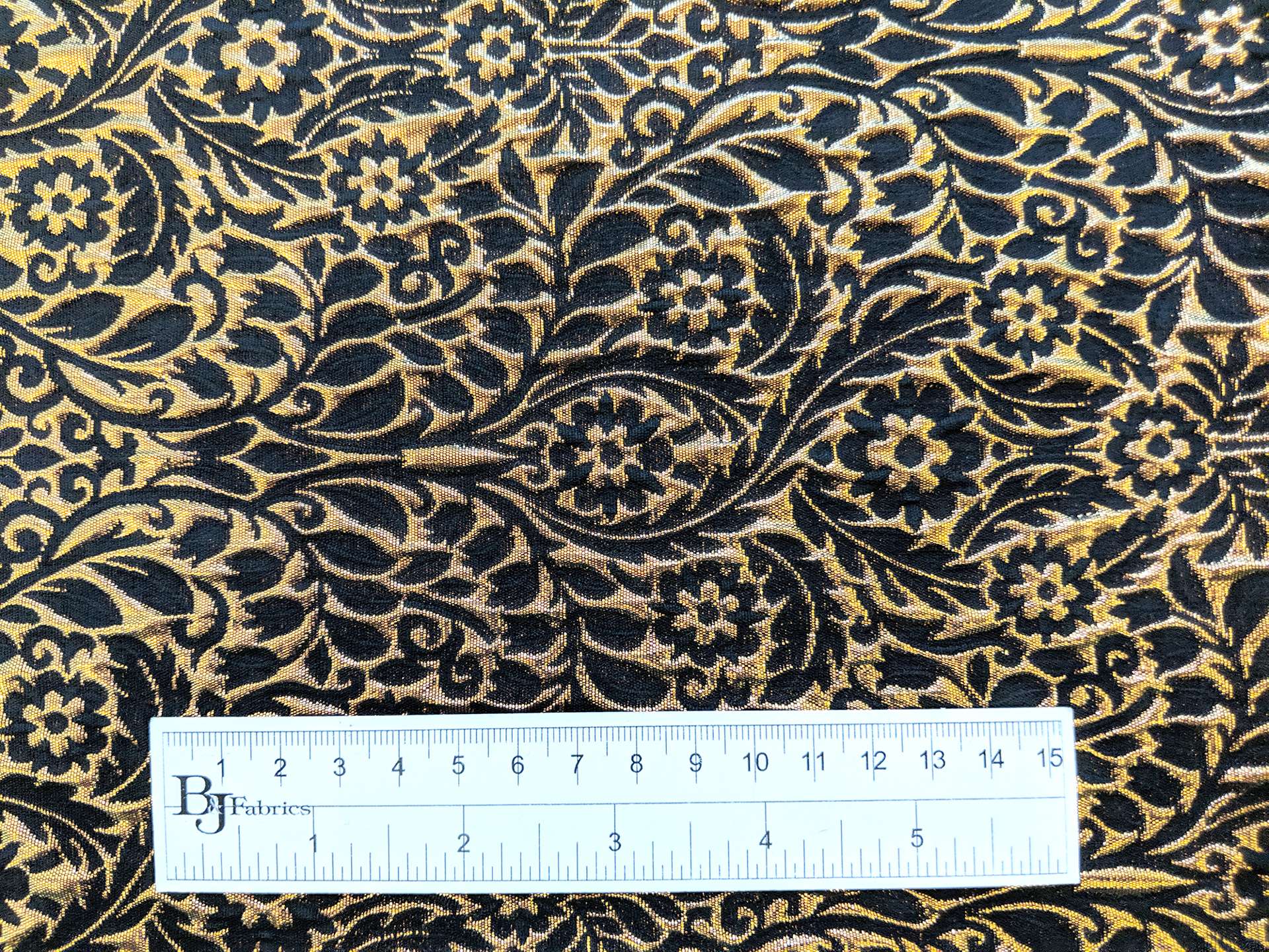 Metallic Brocade with Heavy Floral Ornamentation with Black Accents
